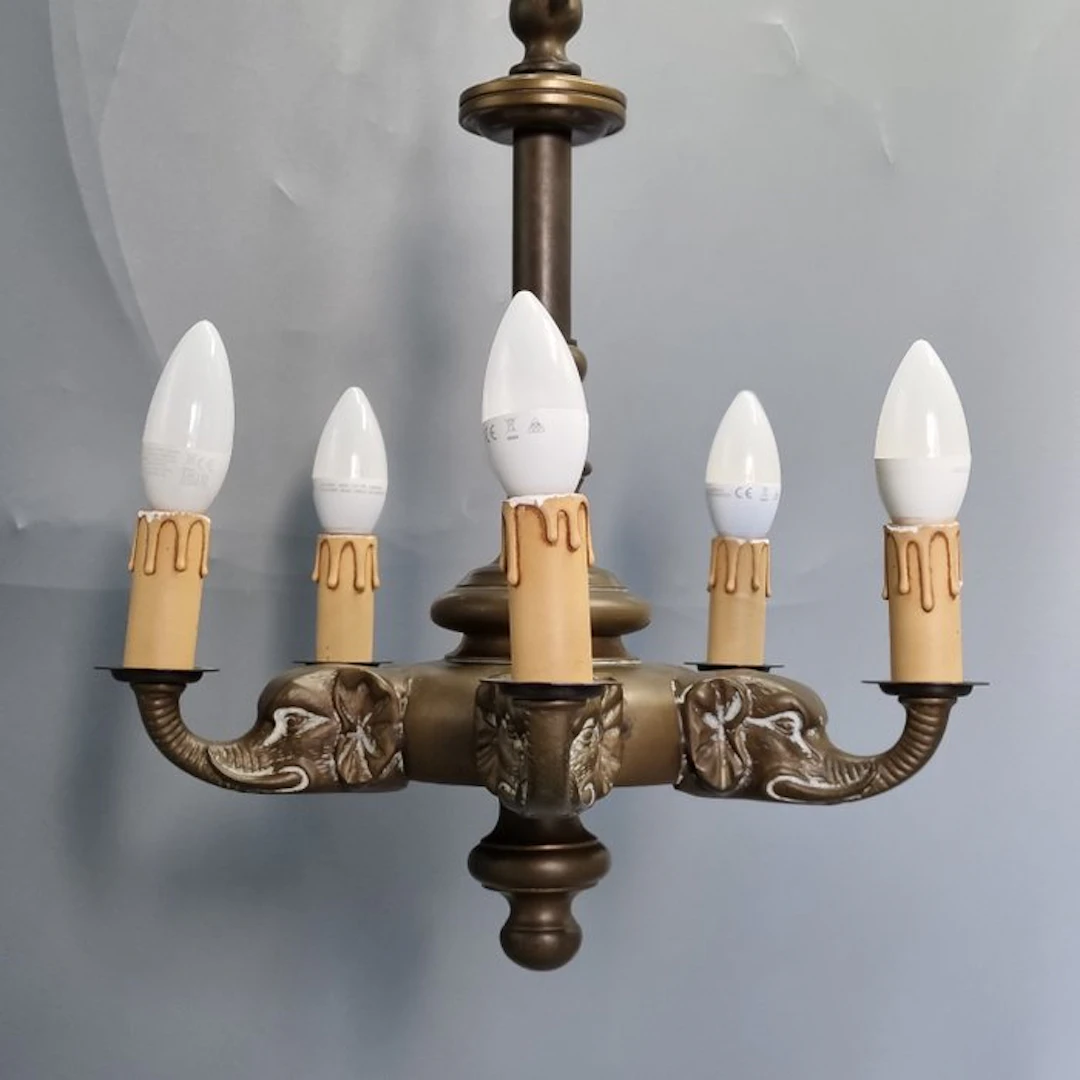 Antiker Messing Kronleuchter – 5-flammig mit...