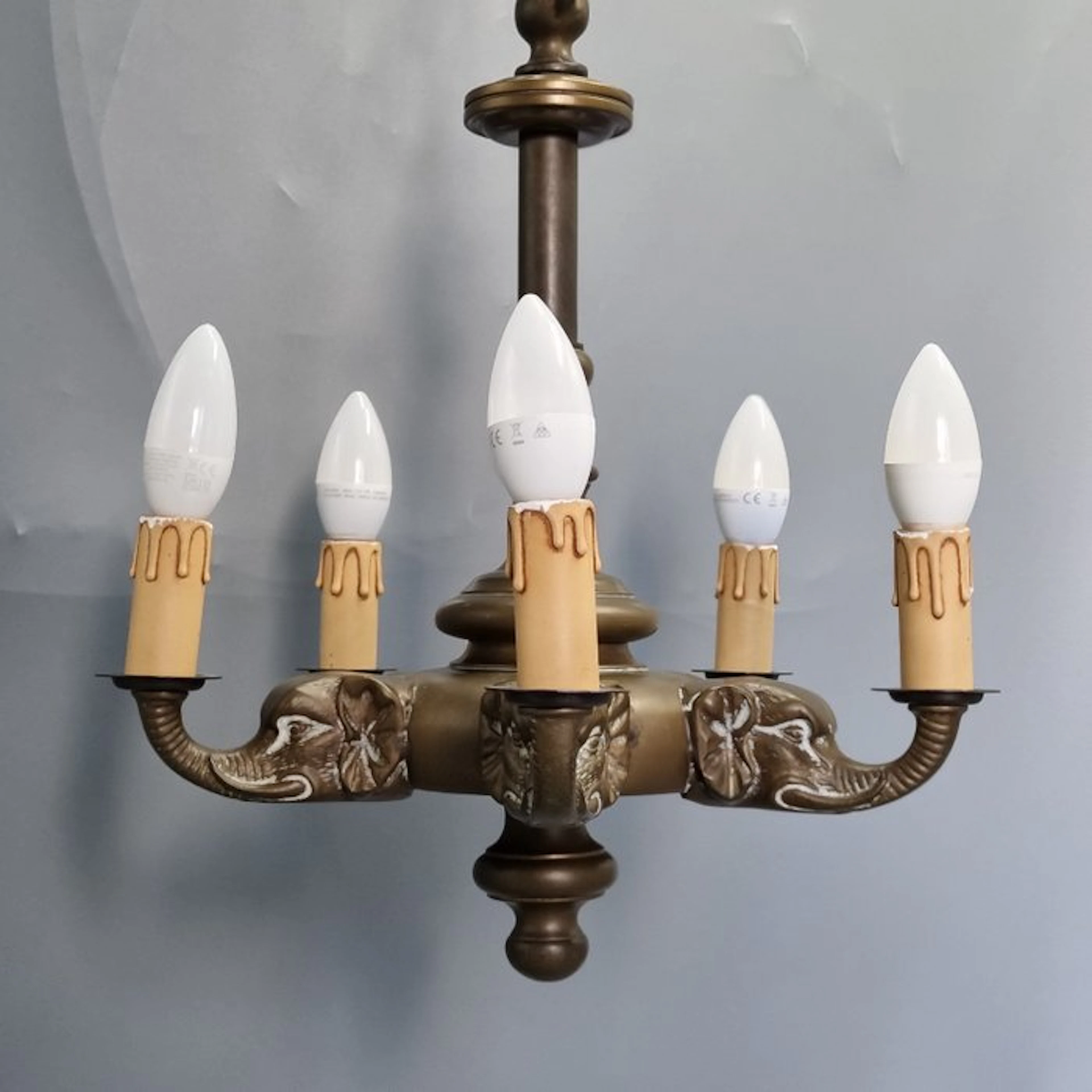 Antiker Messing Kronleuchter – 5-flammig mit...