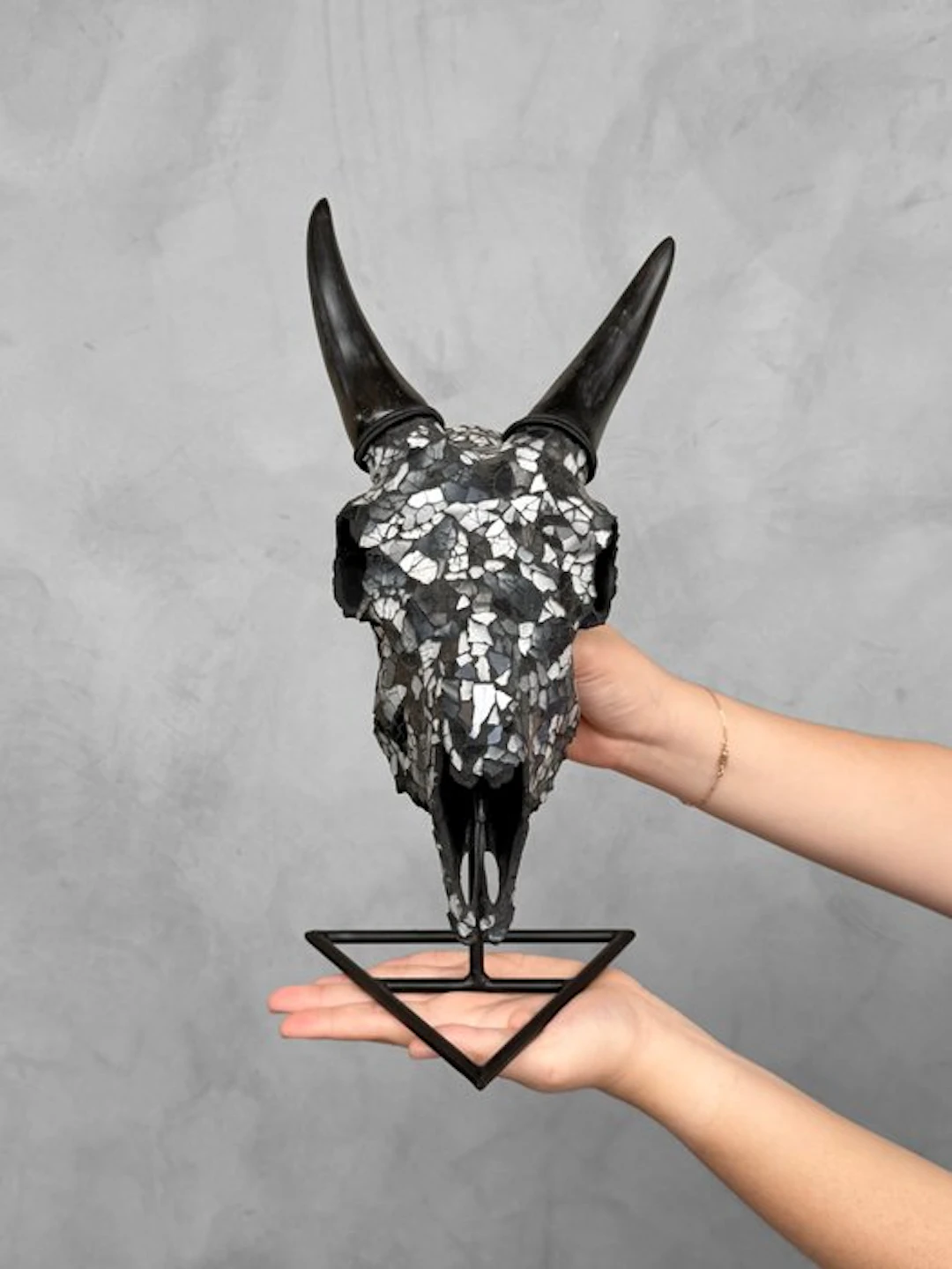 NO RESERVE PRICE - Authentic Goat Skull with Glass Mosaic...