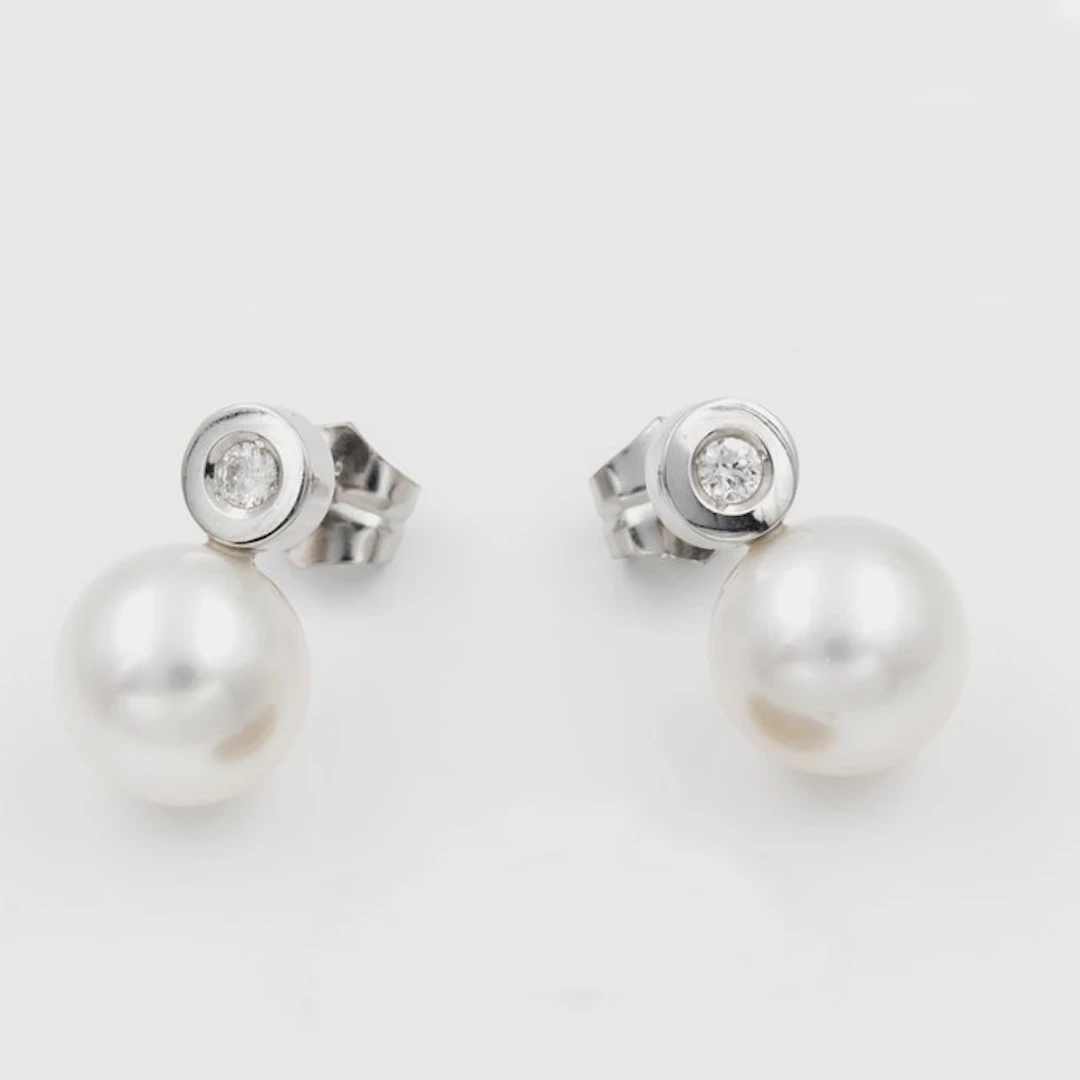 Earrings - 18 kt. White gold Diamond (Natural) - Pearl