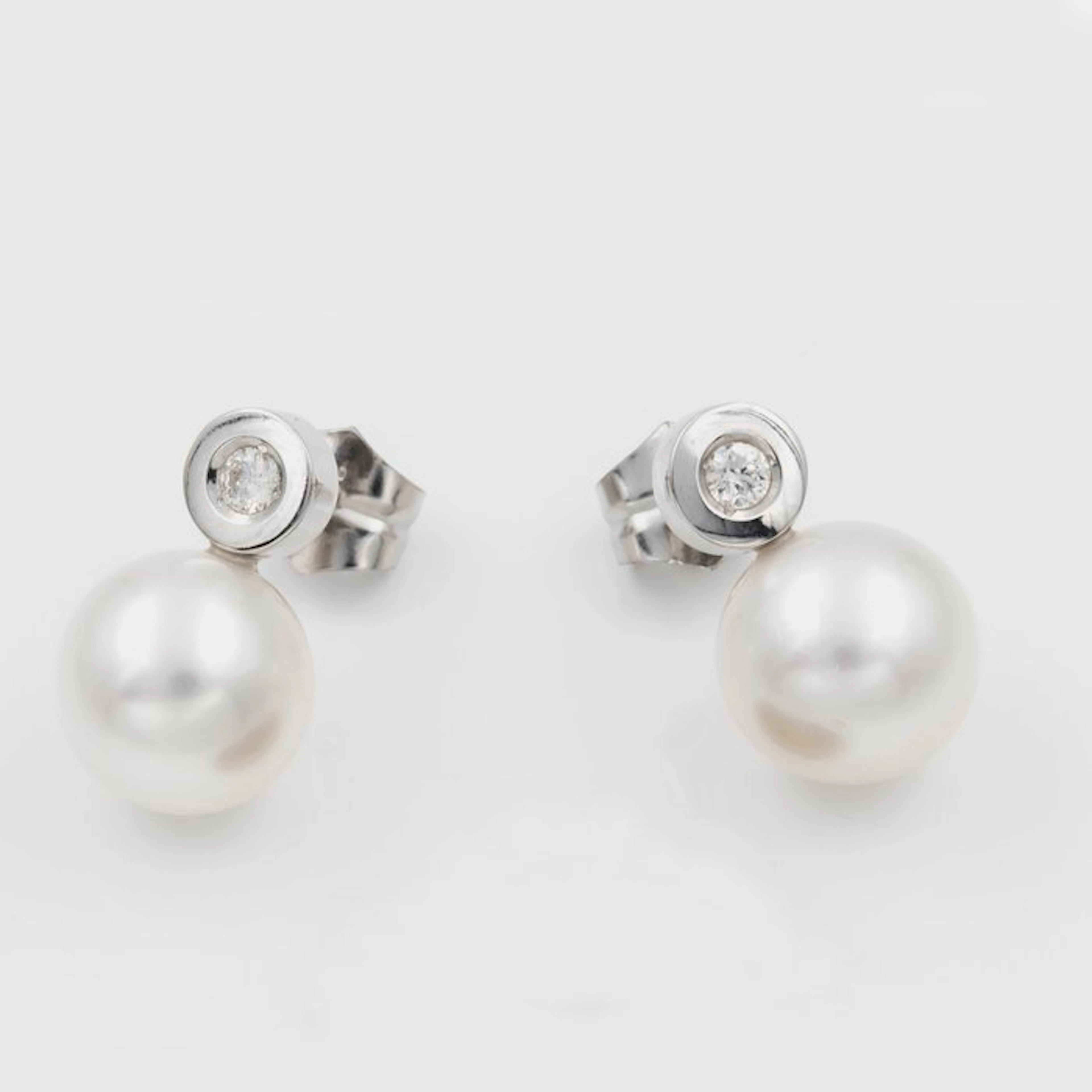 Earrings - 18 kt. White gold Diamond (Natural) - Pearl