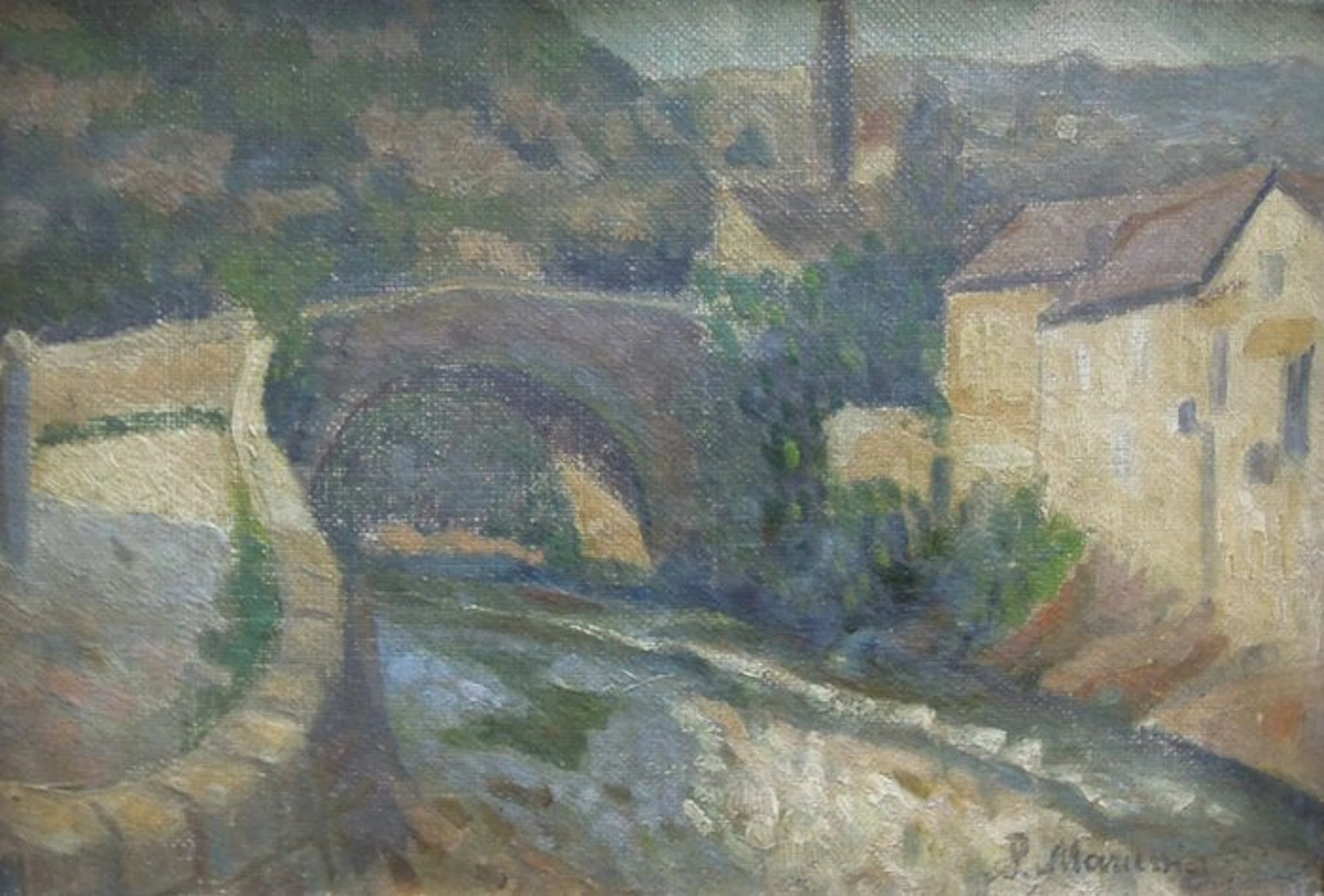 Piero Marussig (1879-1937), Attrib. - Paesaggio con case e ponte