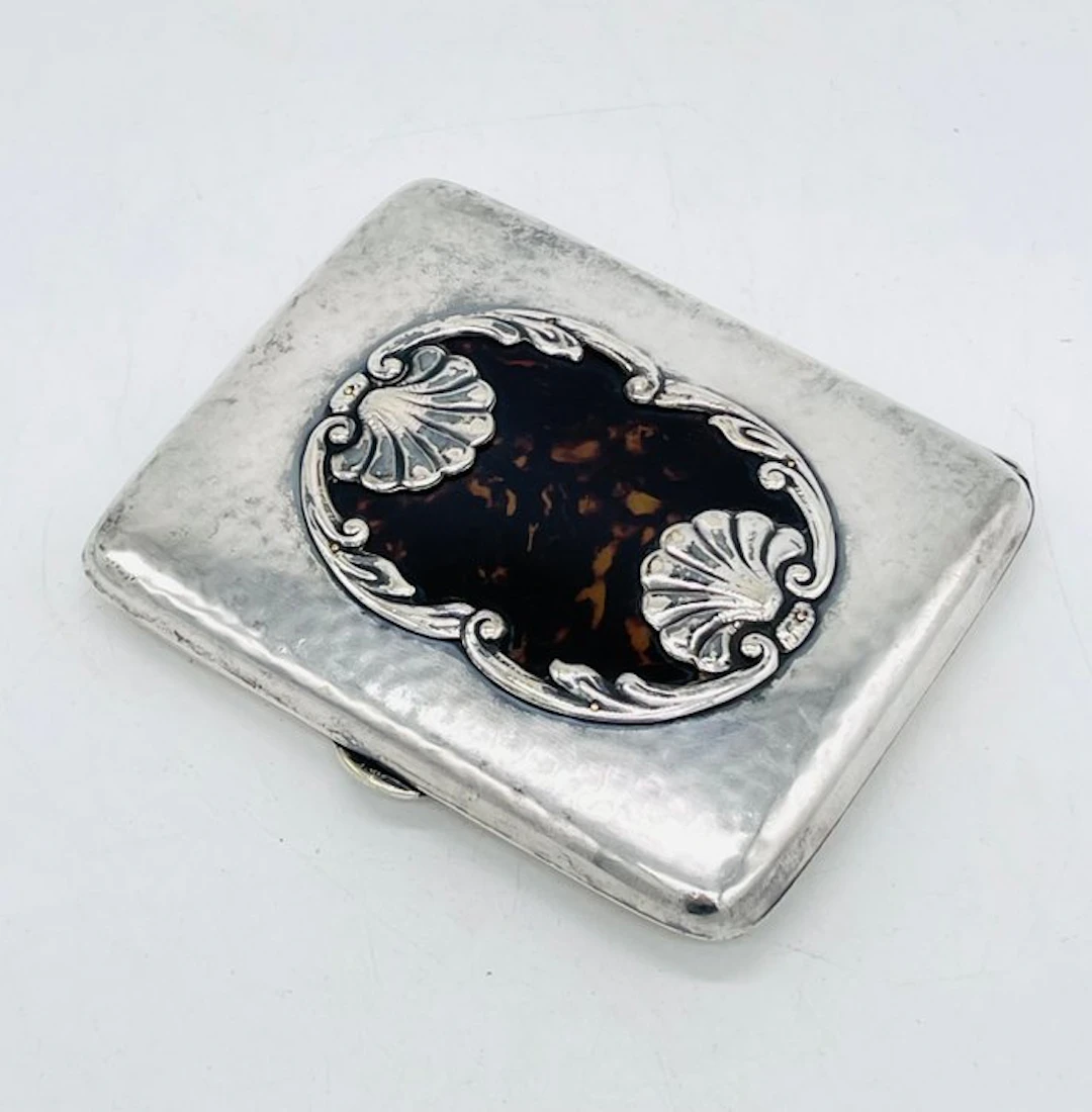 Cigarette case - Silverplated, Faux tortoiseshell - Art nouveau cigarette cas