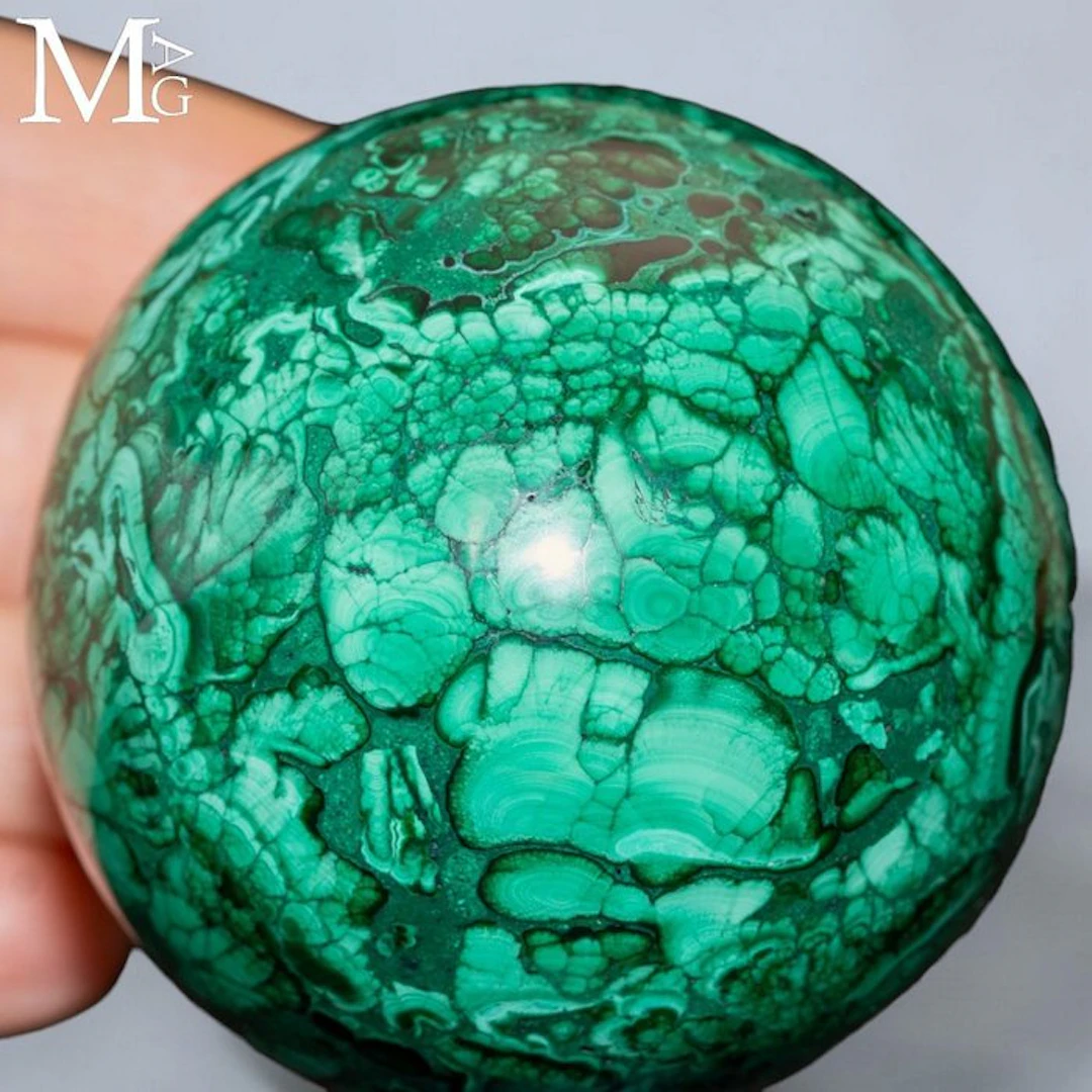 Exquisite Natural Malachite Sphere Dynamic and Concentric...