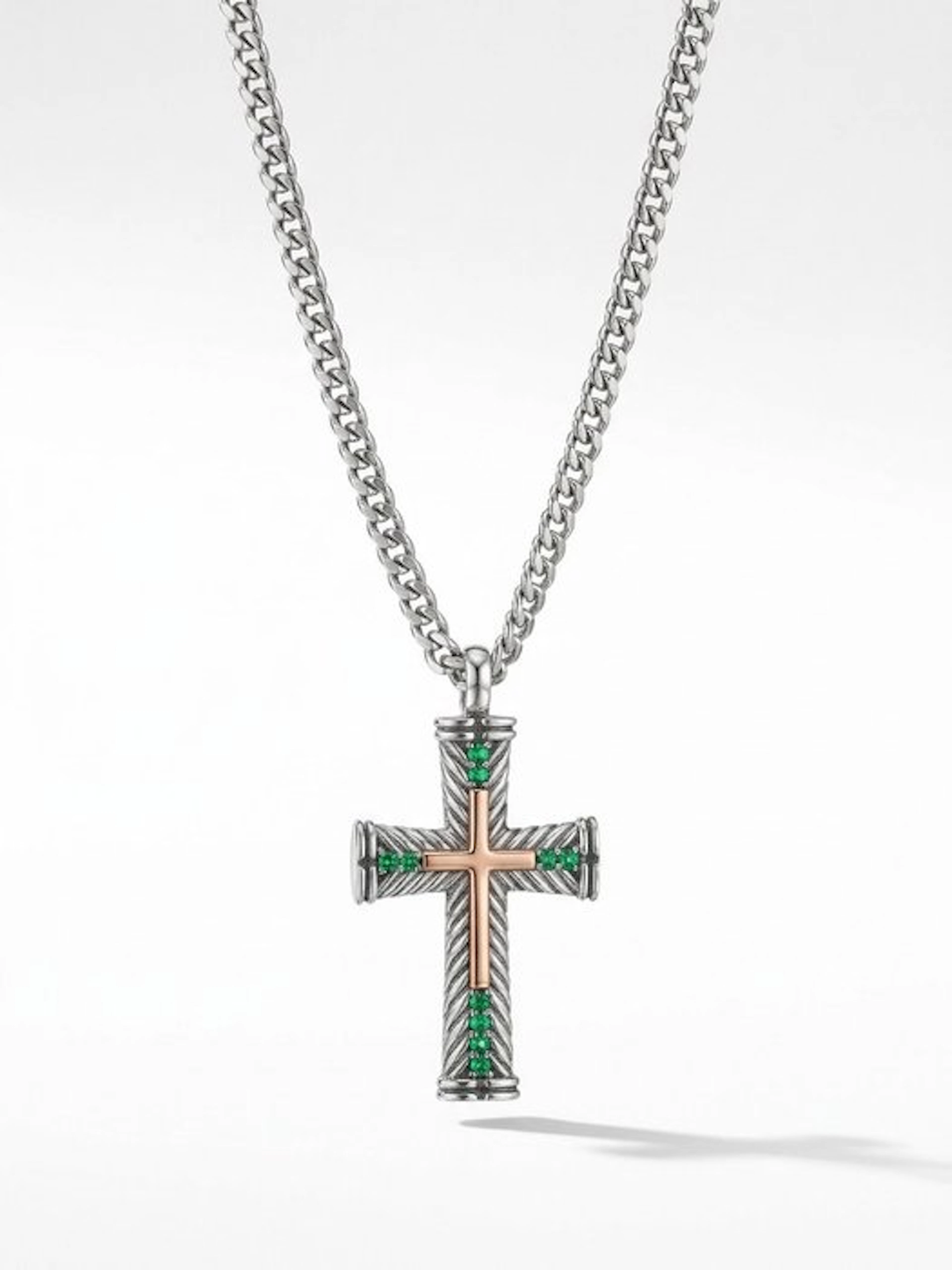 Emerald - 18 kt. - Silver, Yellow gold - Necklace - Italian Manufacturing