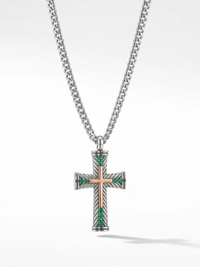 Emerald - 18 kt. - Silver, Yellow gold - Necklace - Italian Manufacturing