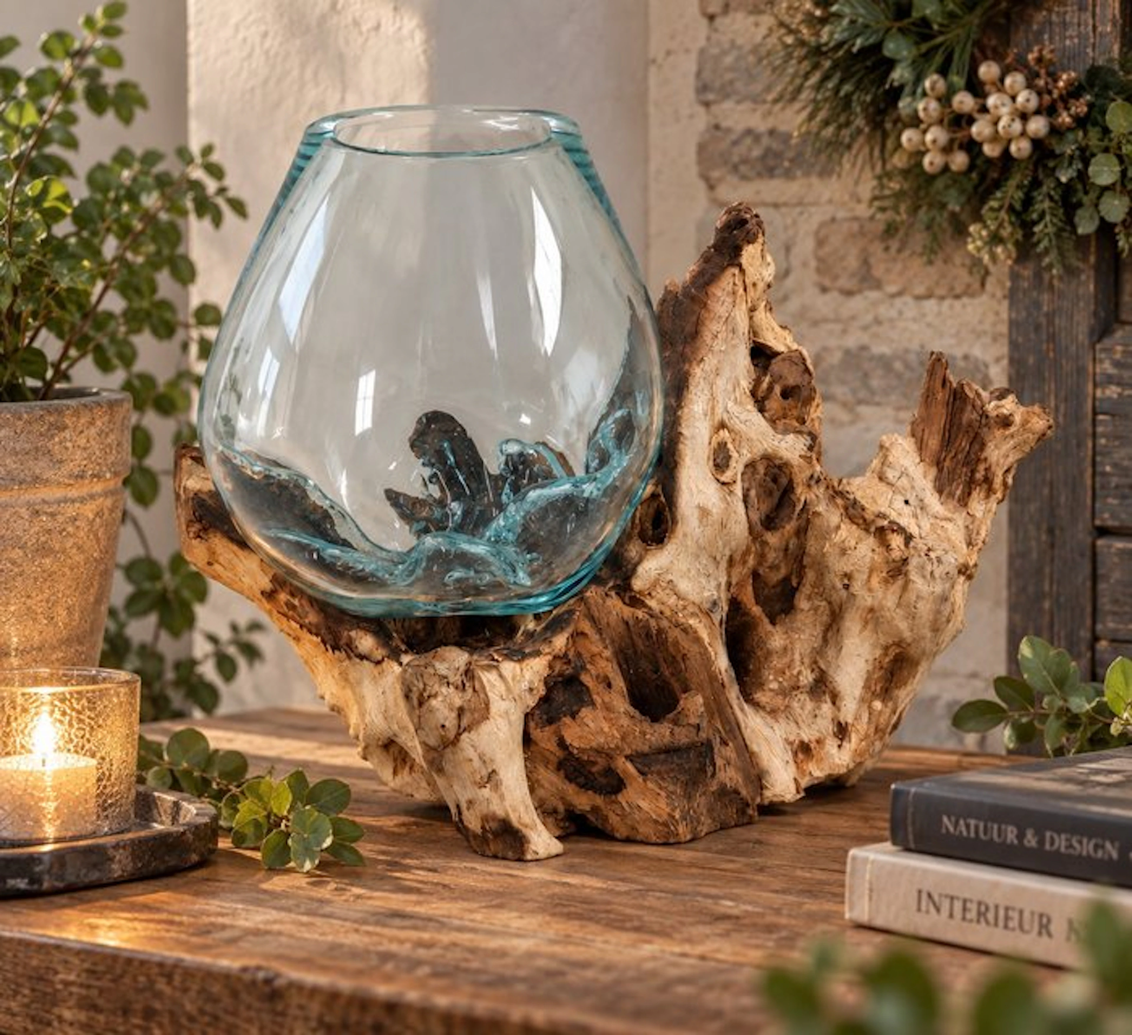 Bowl - rock - glass bowl on a stem