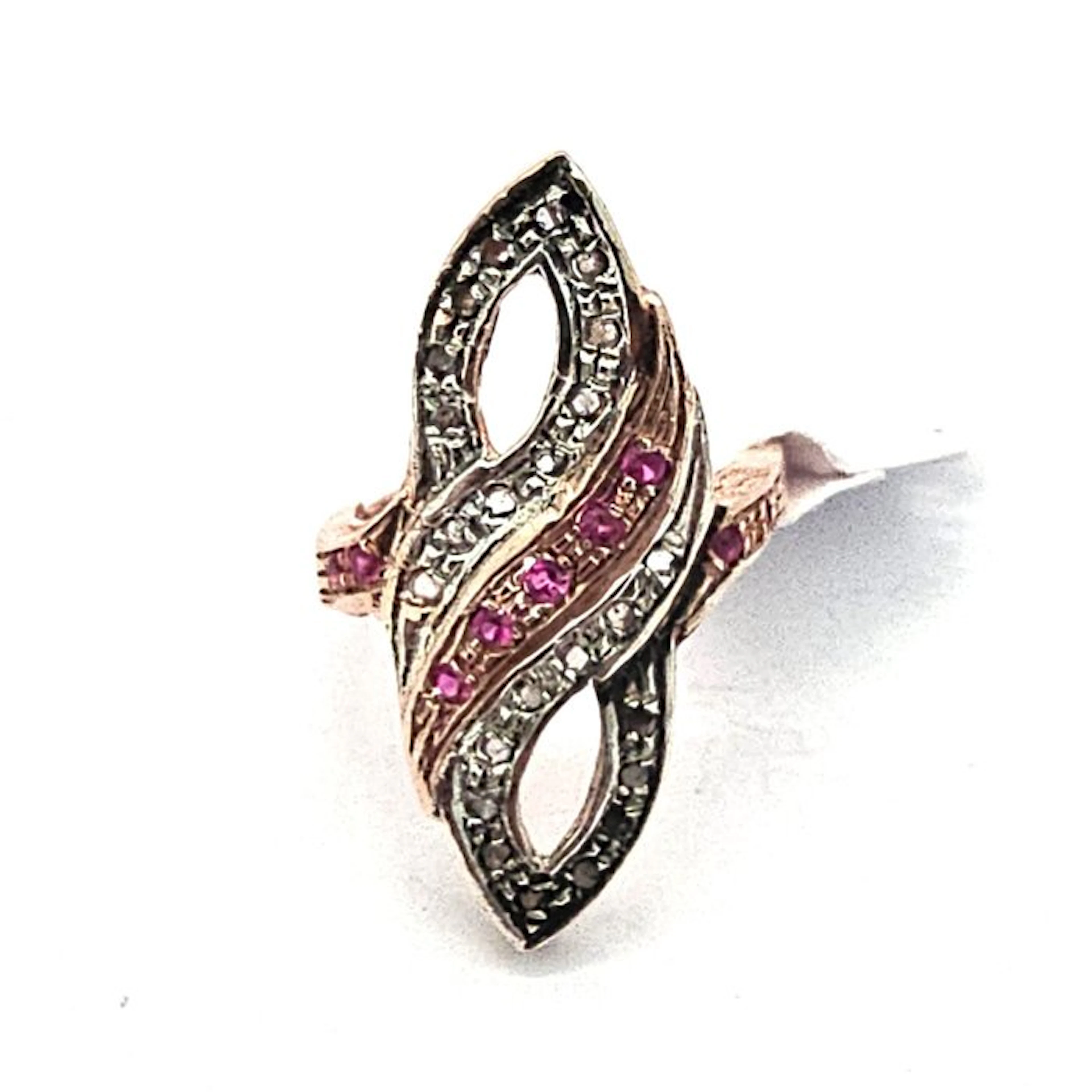 No reserve price - Ring - 9 kt. Rose gold, Silver Spinel - Diamond