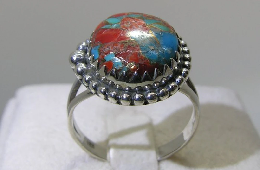 Coral Turquoise Matrix Ring - Height: 26.6 mm - Width: 18.2 mm- 5.26 g - (1)