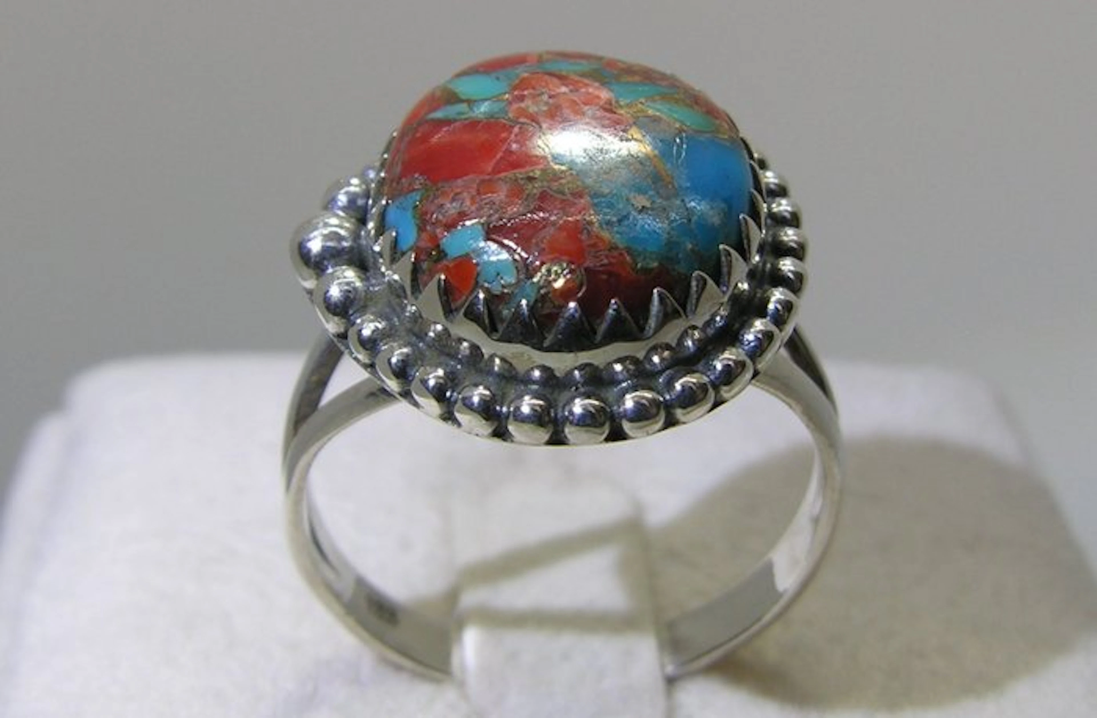 Coral Turquoise Matrix Ring - Height: 26.6 mm - Width: 18.2 mm- 5.26 g - (1)