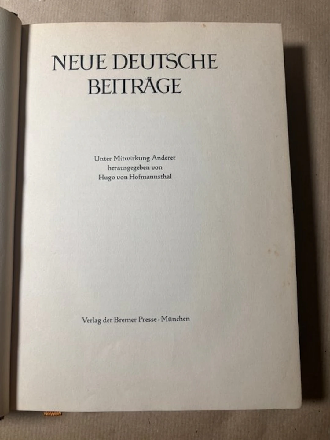 Hugo von Hoffmannsthal (editor) - Neue Deutsche Beiträge