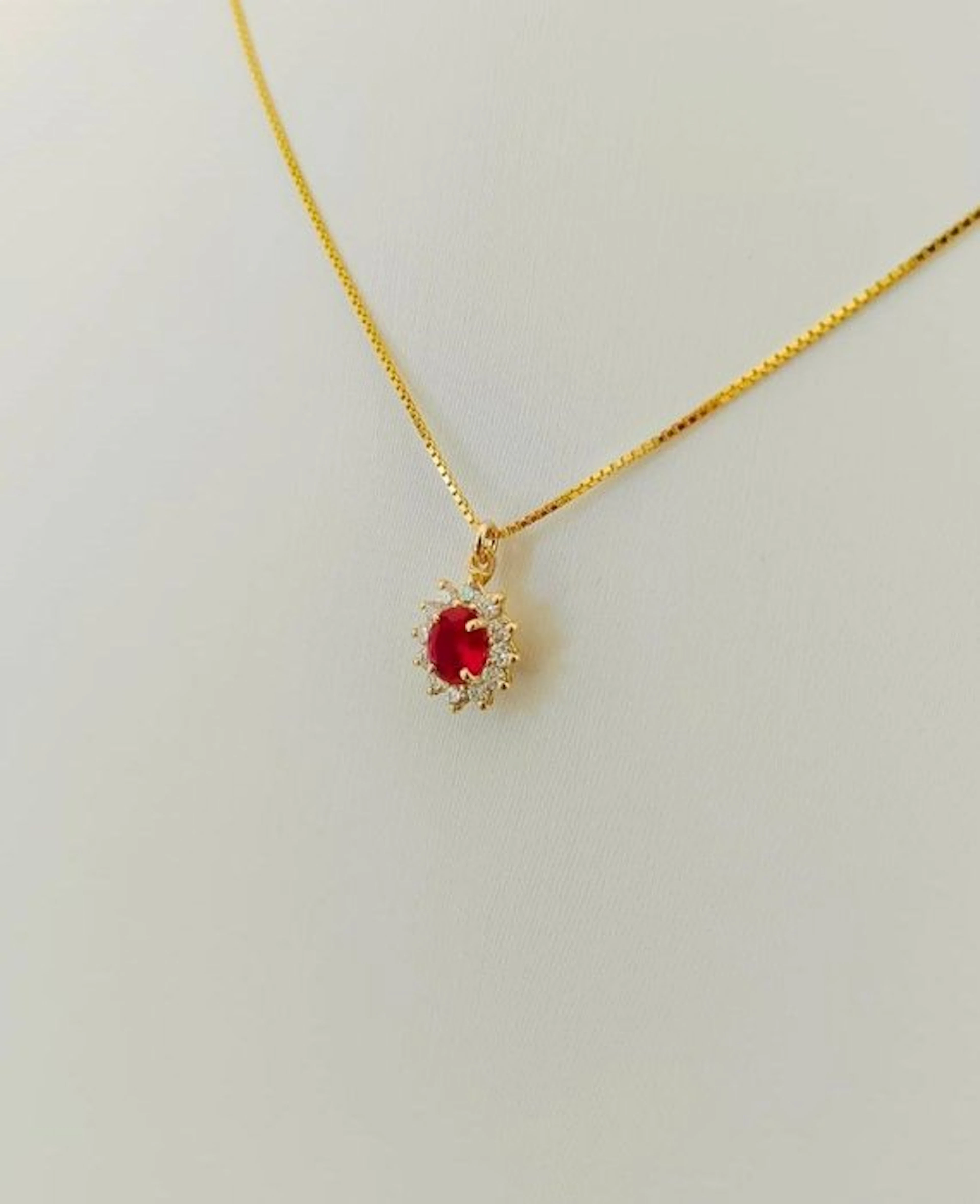 Necklace - 18 kt. Yellow gold Diamond (Natural) - Ruby