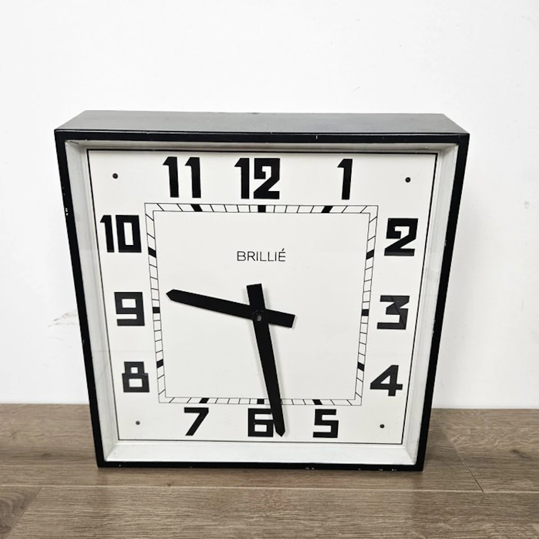 "Industrial", "factory clock" - Brilliè - Iron, Glass - 1940-1950