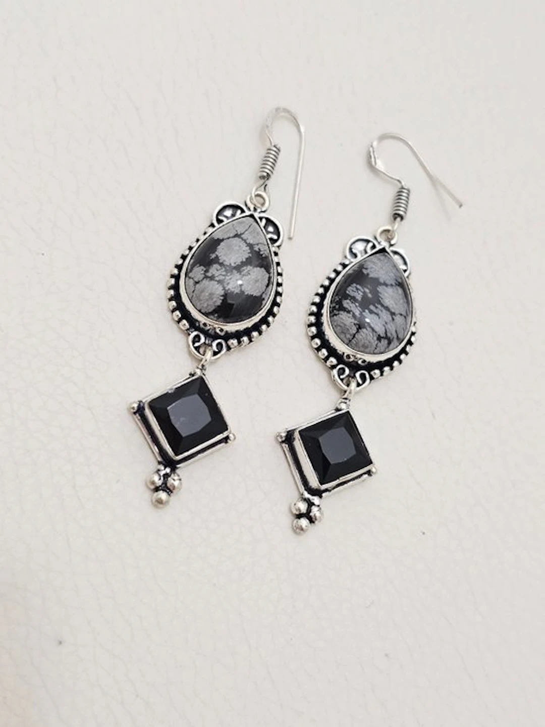 Sterling silver 925 earrings with obsidian and black onyx - Necklace