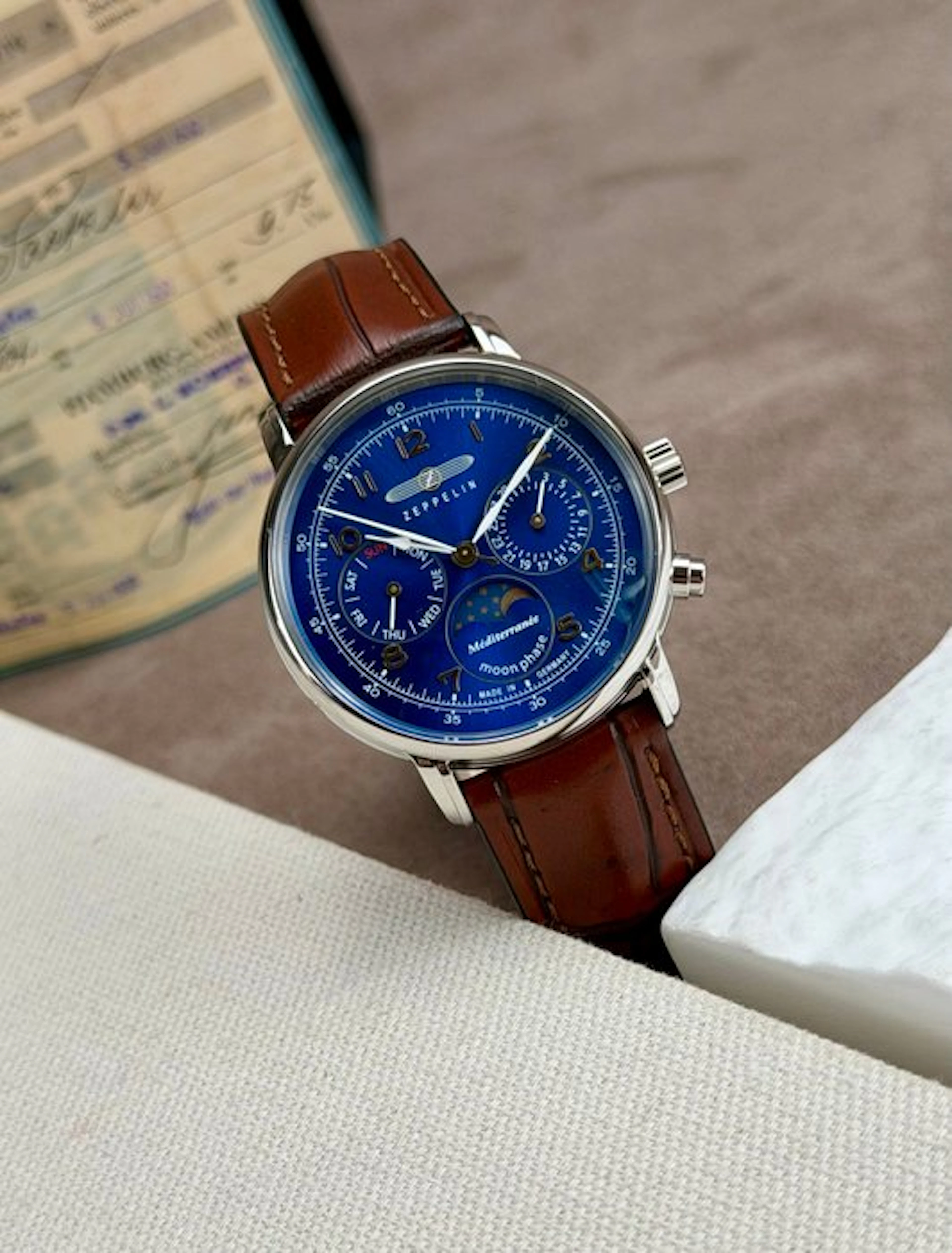 Zeppelin - Méditerranée Day/Date Open moonphase Blue...