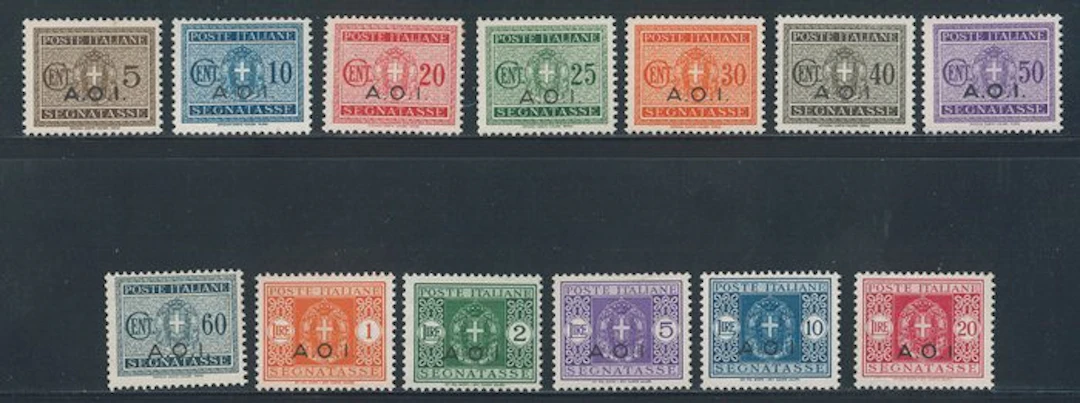 Italian East Africa - Overprinted duty stamp, complete series no. 1/13.