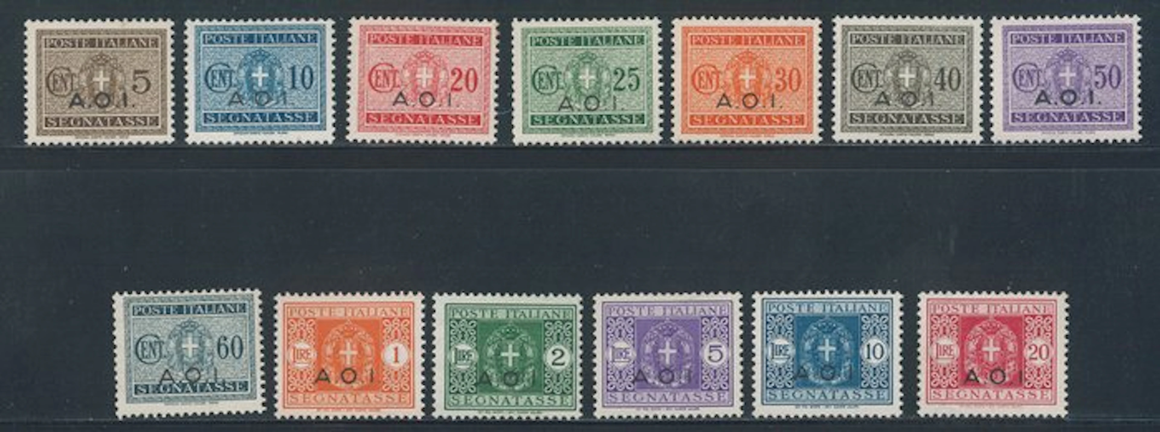 Italian East Africa - Overprinted duty stamp, complete series no. 1/13.