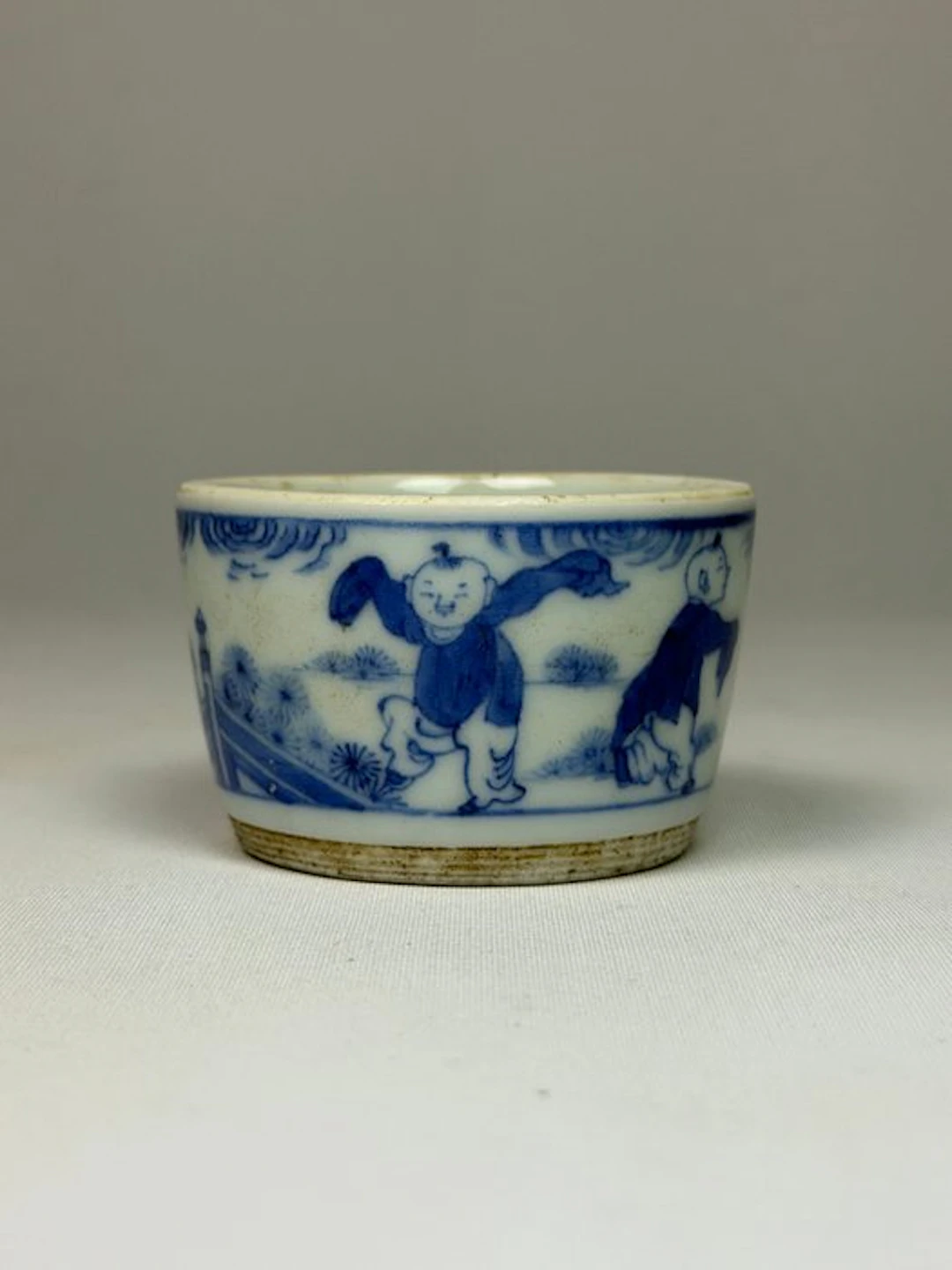 Blue & White Small Brush Washer with Playing Children...