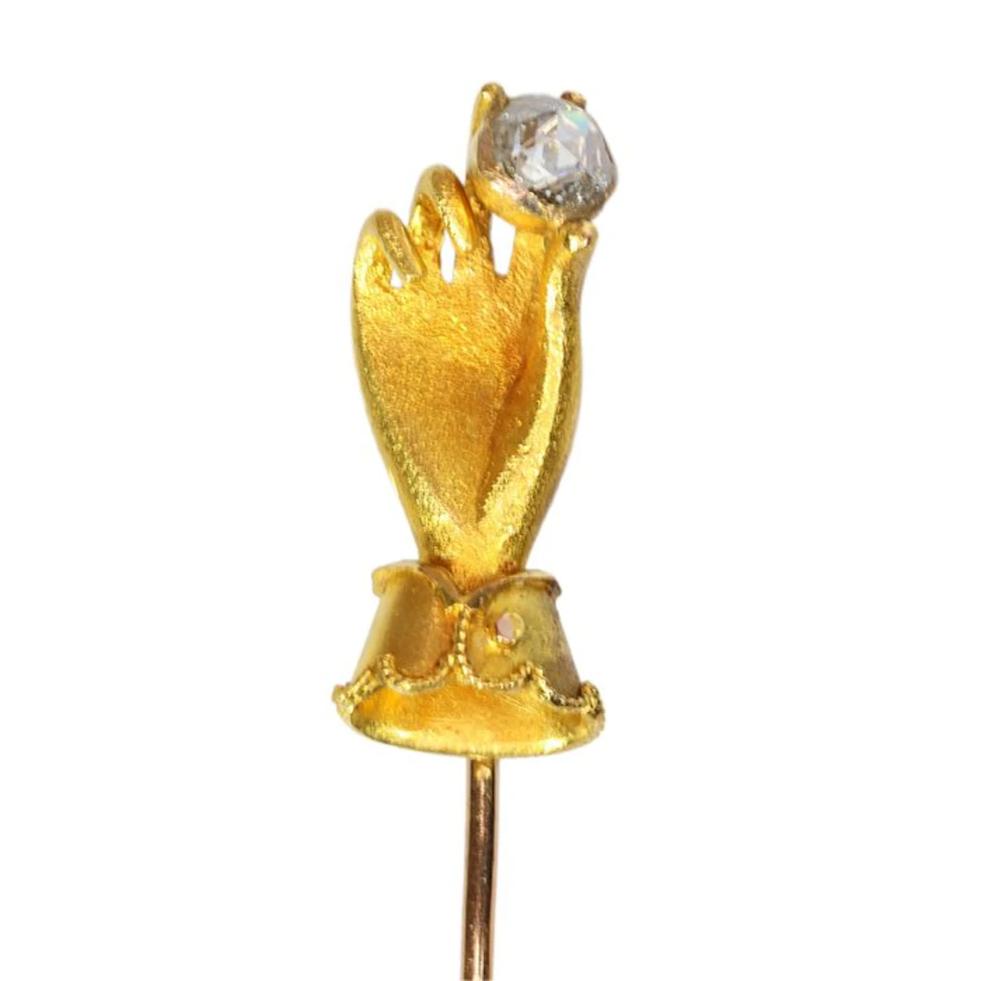Jewellery pin - 18 kt. Yellow gold - Diamond - Victorian, Hand ca. 1850