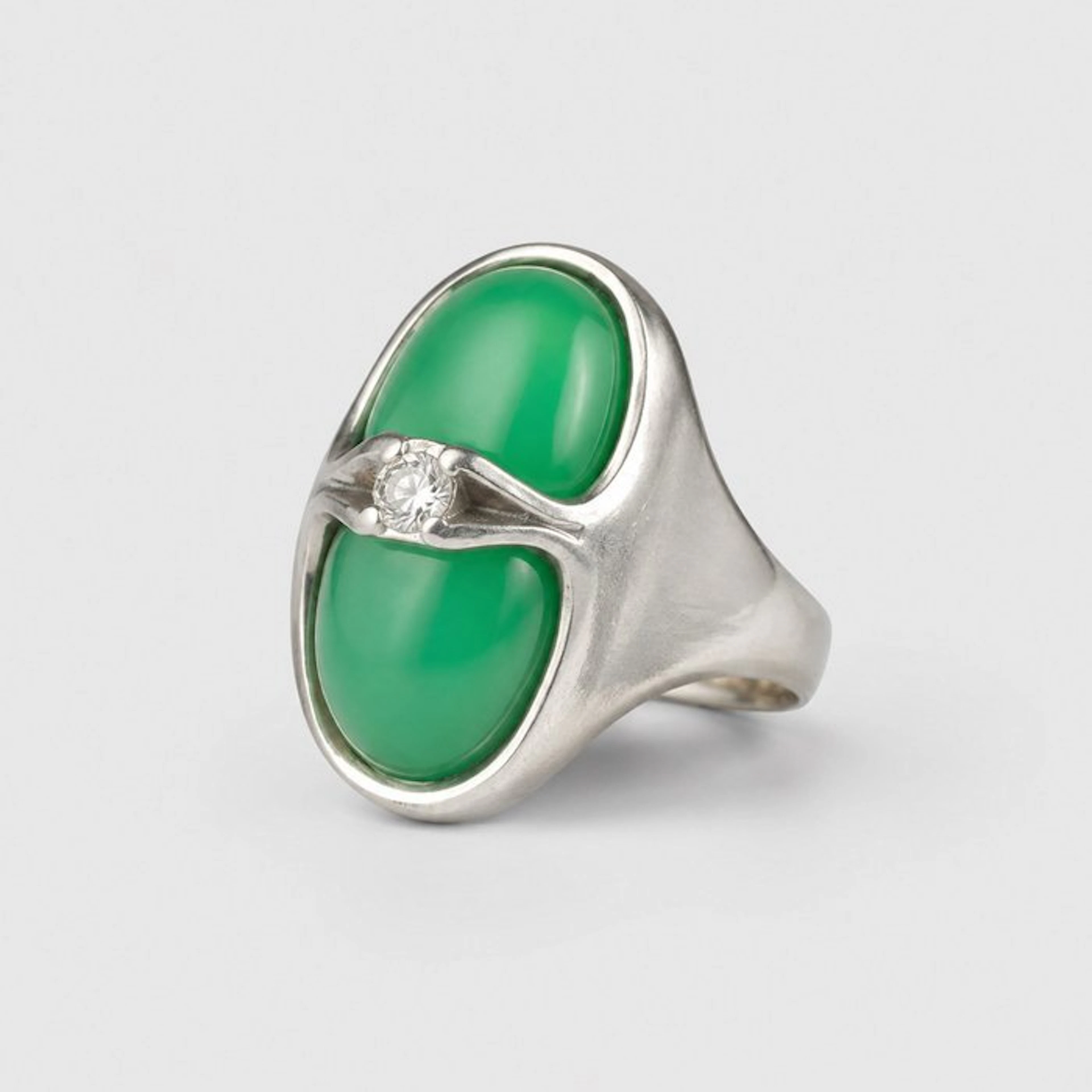Ring - 18 kt. White gold - 18K White Gold, Chrysopra