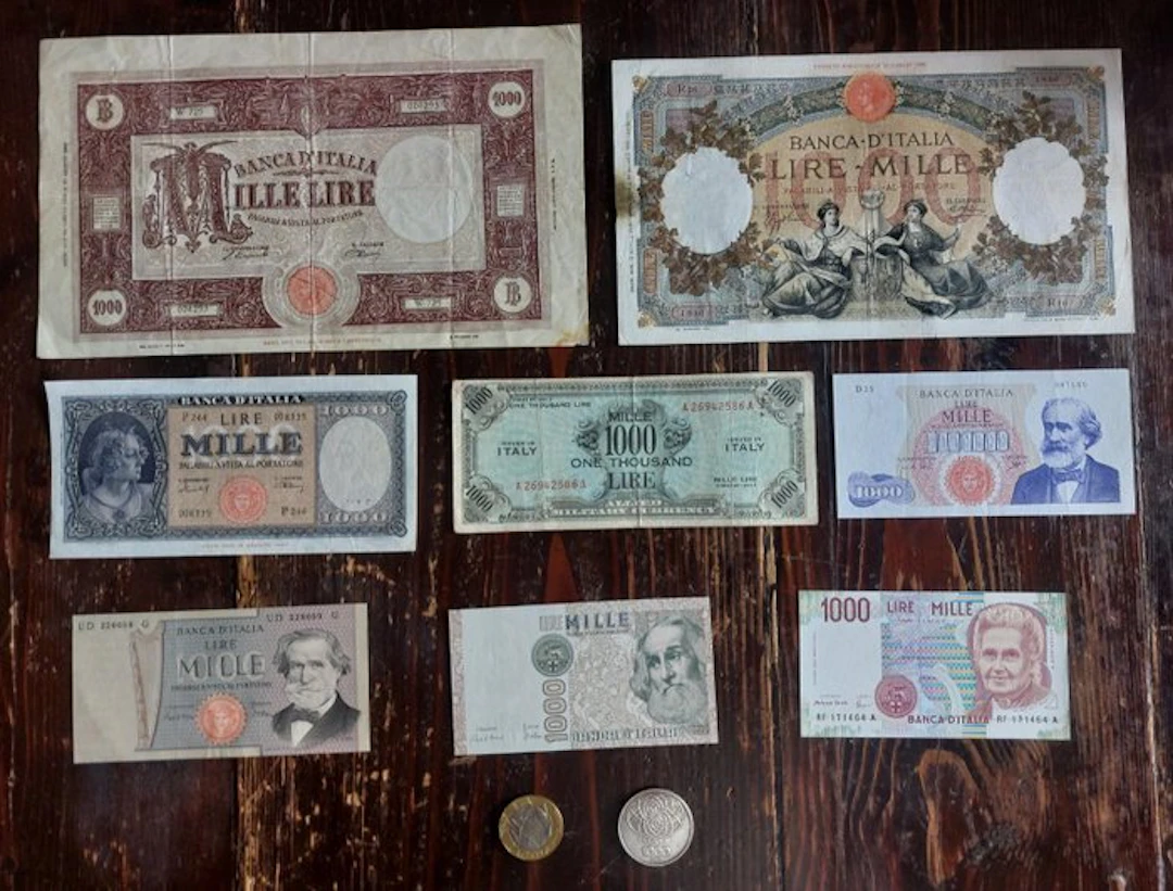 Italy. - 8 banconote Lire Serie completa lire 1000 incluse monete
