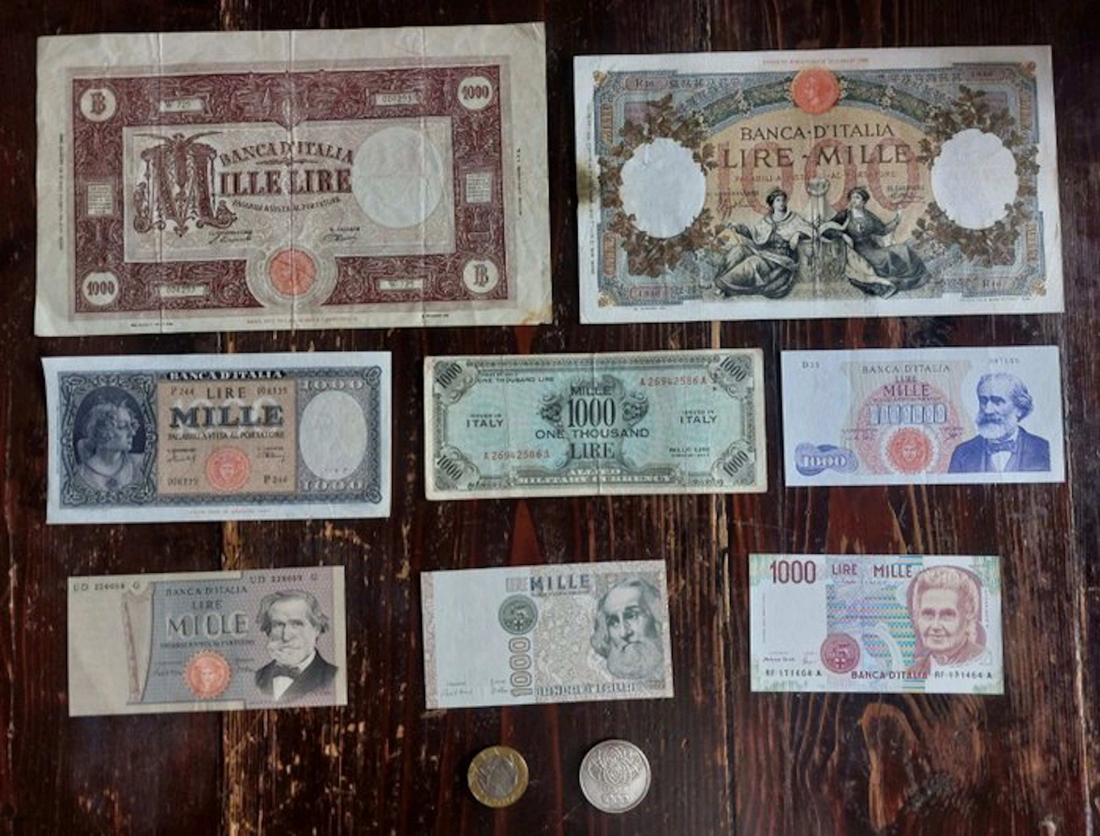 Italy. - 8 banconote Lire Serie completa lire 1000 incluse monete