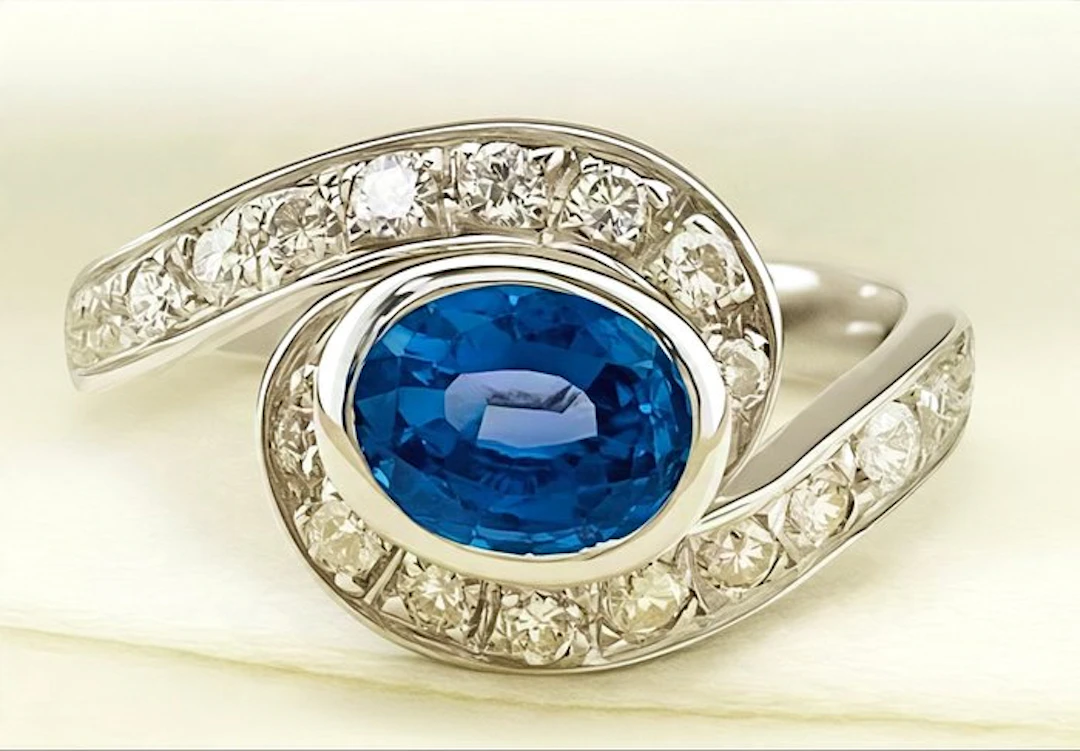 Ring - 18 kt. White gold Sapphire - Diamond