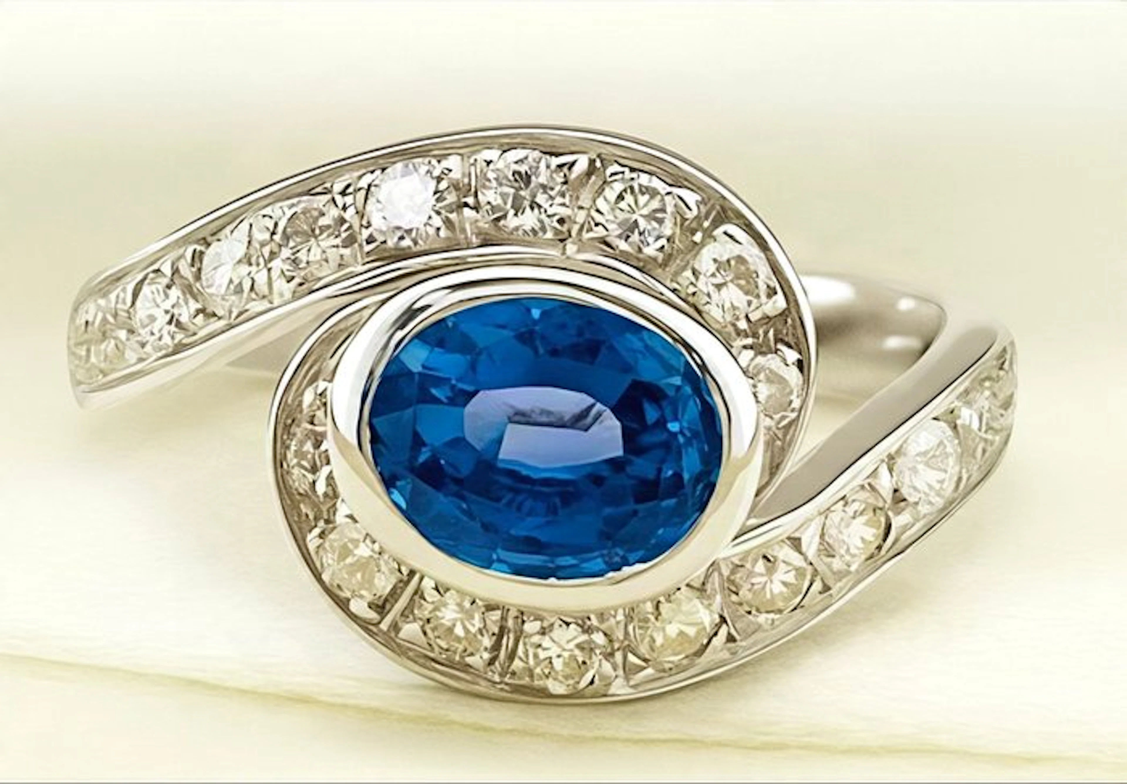 Ring - 18 kt. White gold Sapphire - Diamond