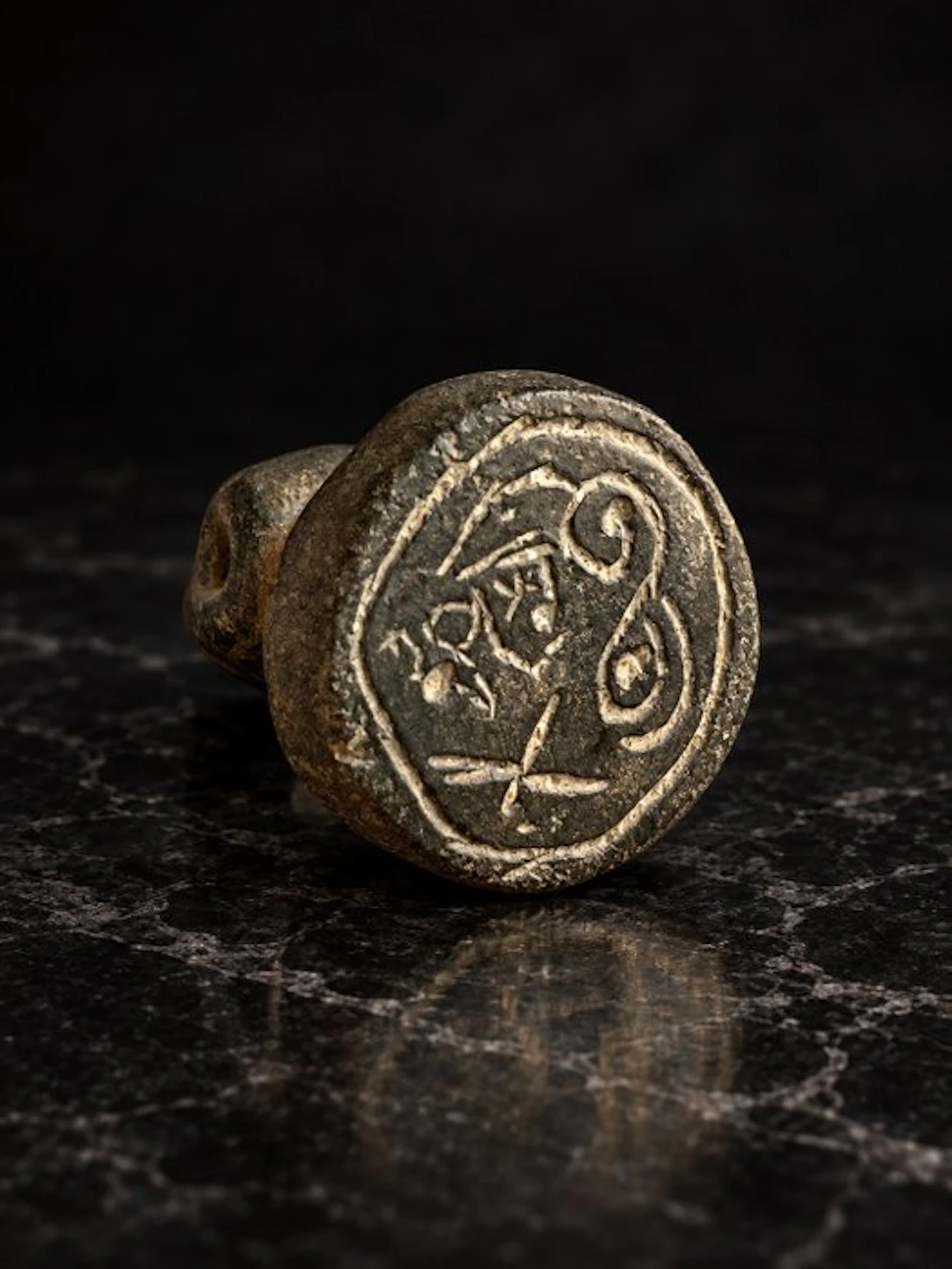 Medieval Bronze Seal Matrix with Engraved Emblem 13th to...