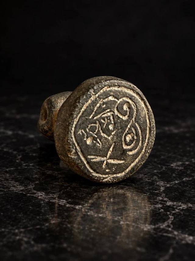 Medieval Bronze Seal Matrix with Engraved Emblem 13th to...
