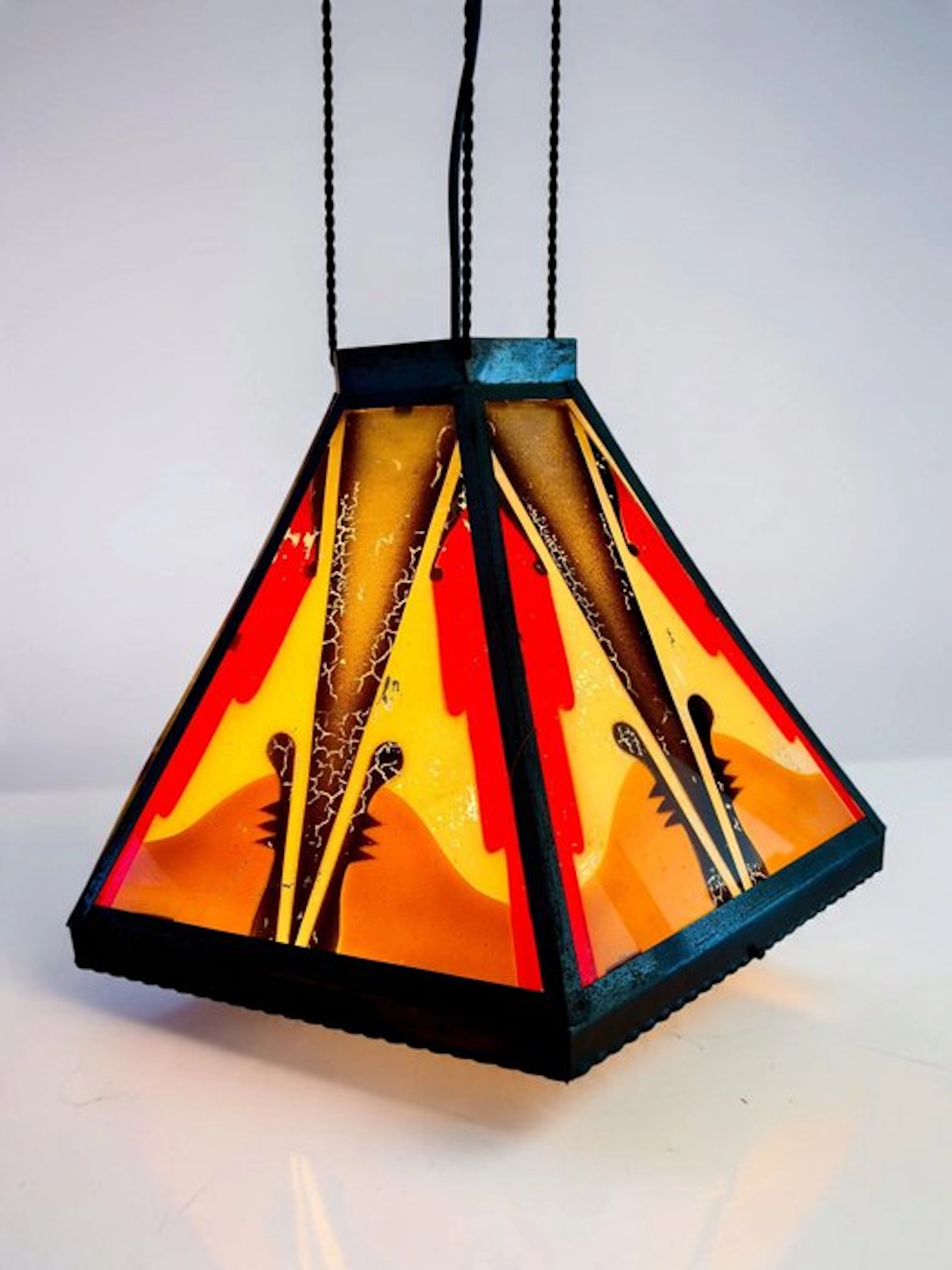 1920s Amsterdamse School/ Art Deco - Hanging lamp - Glass, Brass