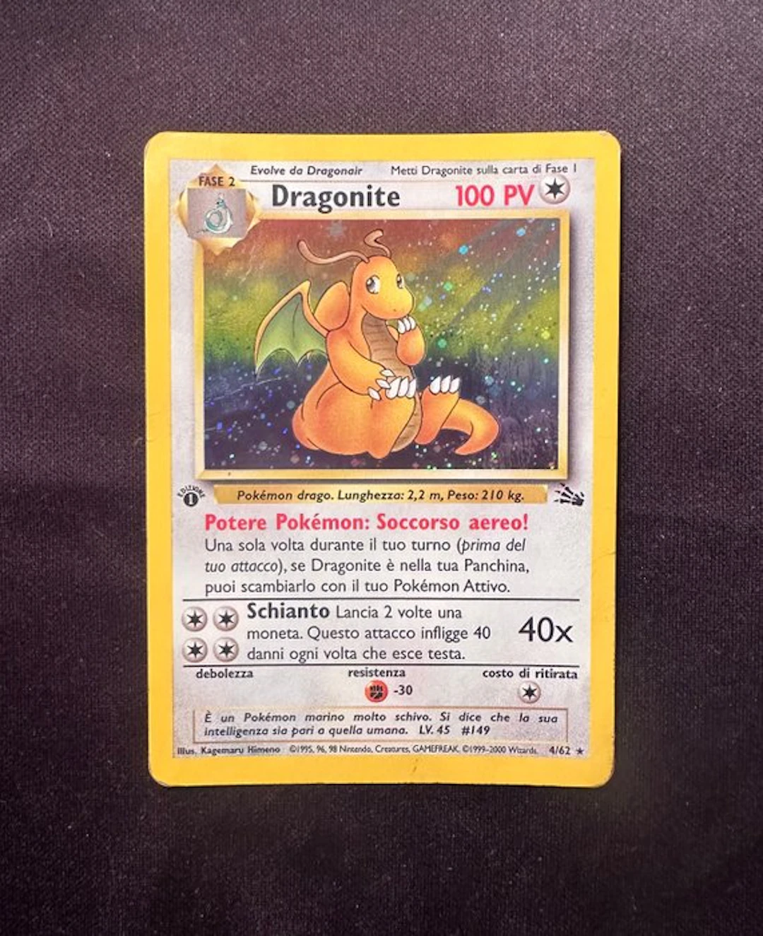 Pokémon - 1 Card - Dragonite 4/62 Foil, First edition, Holo