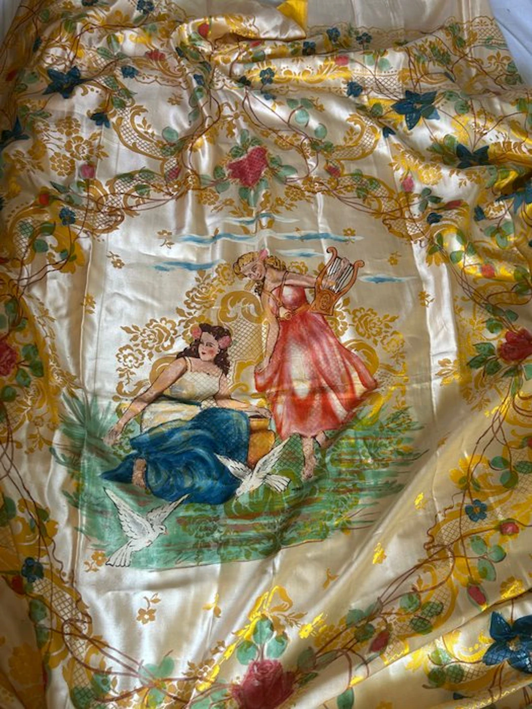 san leucio - Silk - San Leucio hand-painted - Bedspread - 225 cm - 260 cm