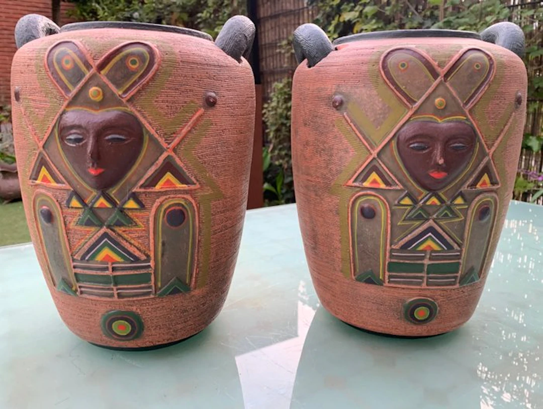 Vase (2) - Terracotta, Ceramic - Set of planters