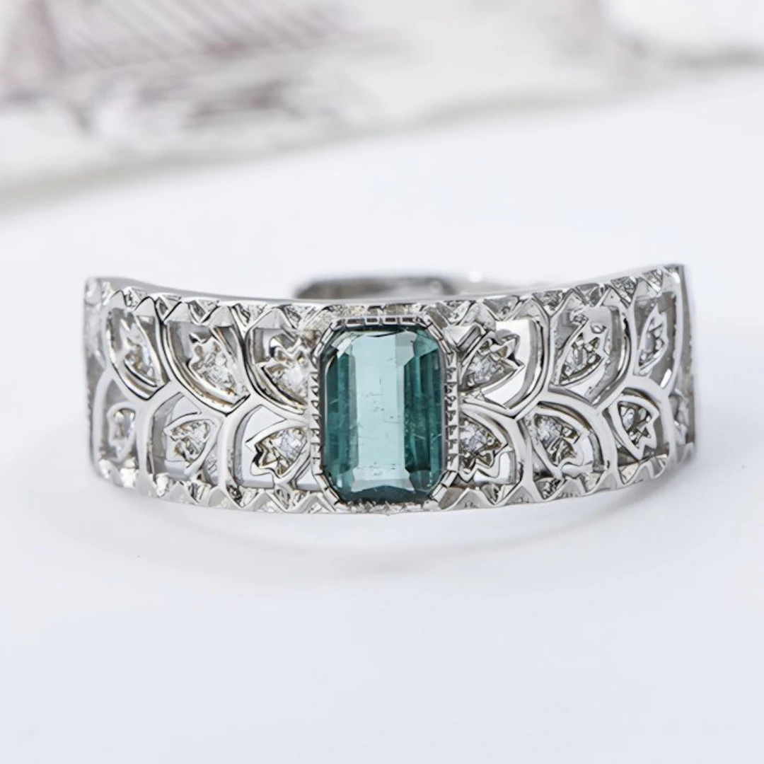 No reserve price - Ring Silver, Gold-plated, Platinum - 0.60ct. tw. Tourmaline