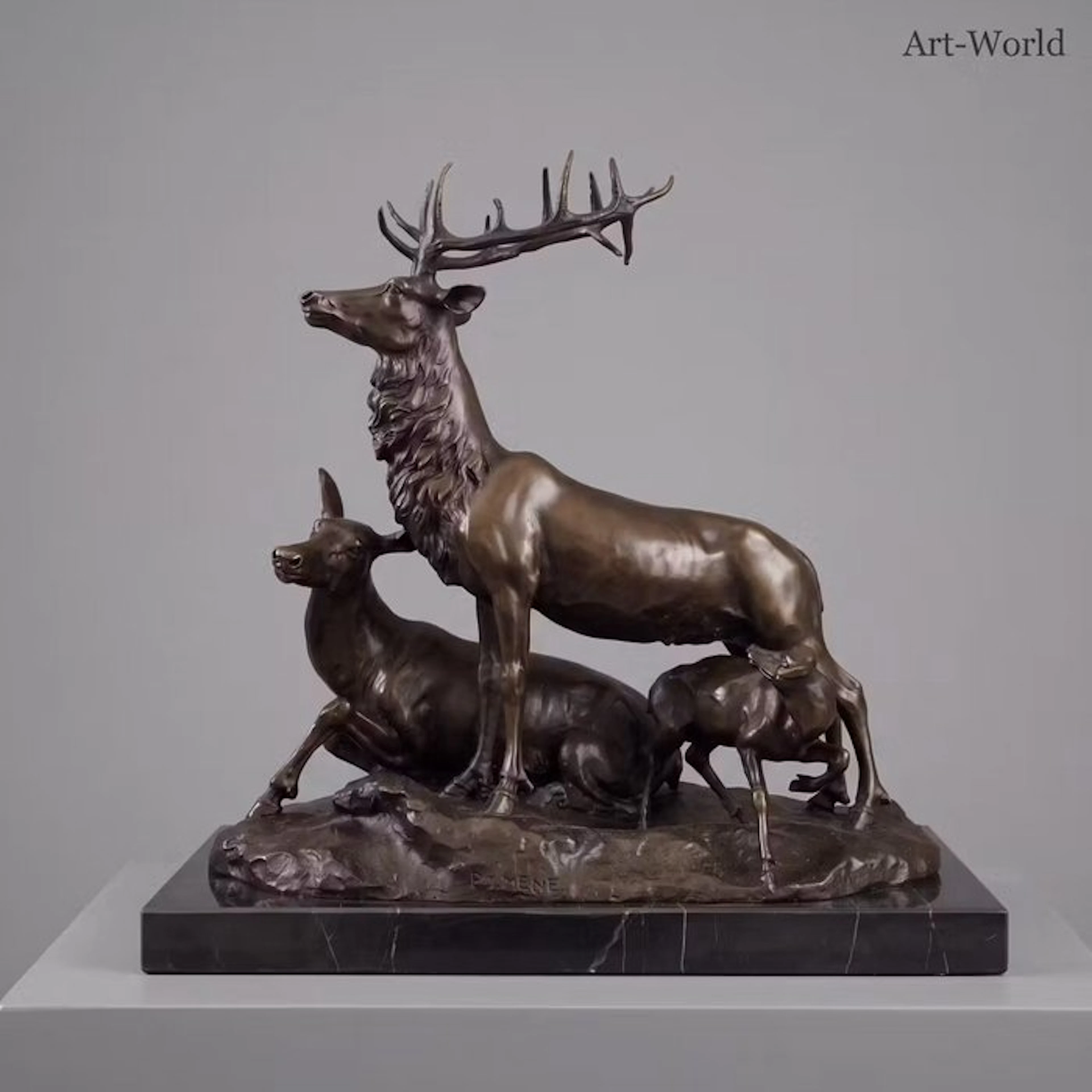 Statue, Herten familie 39.5 cm - 39.5 cm - Bronze, Marble