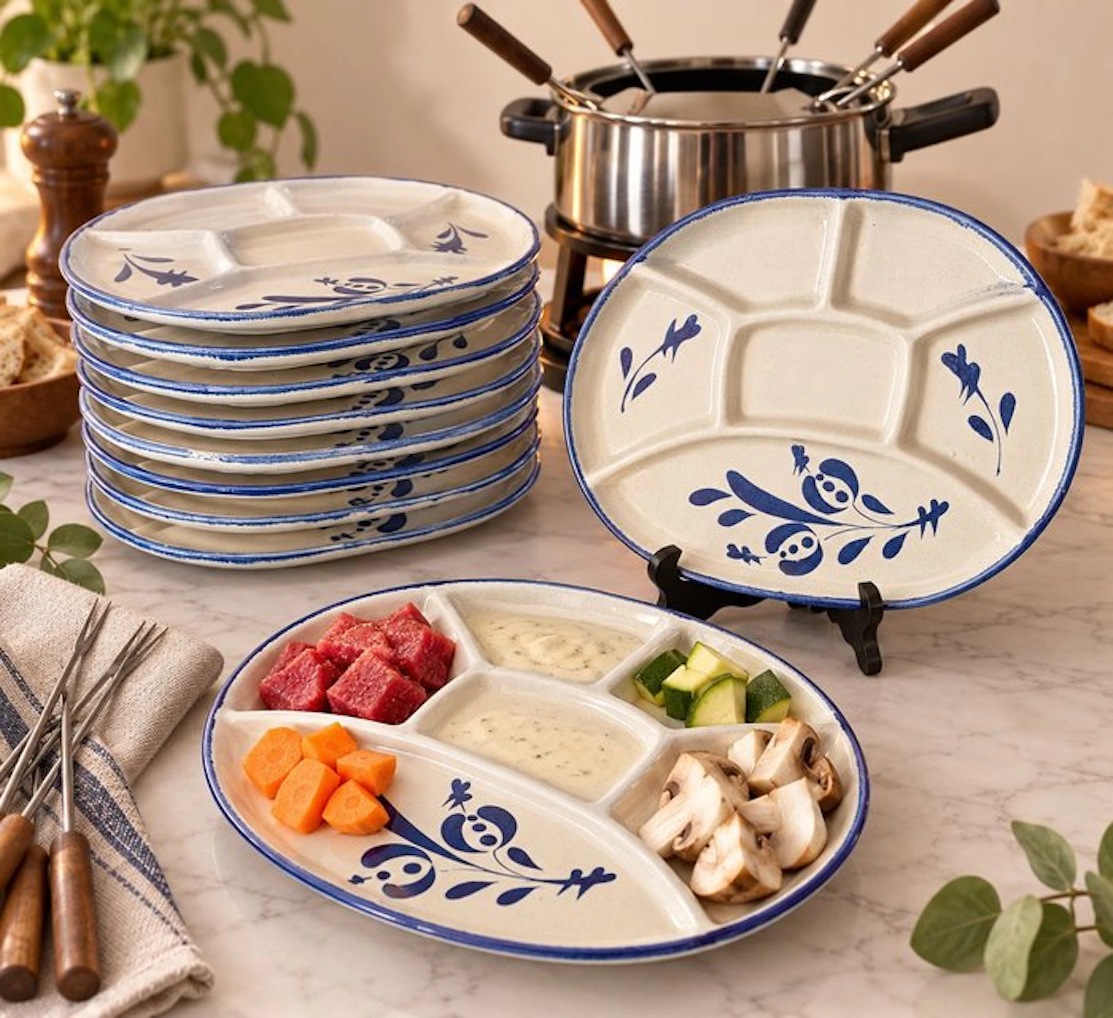 Saint-Clément - Plate (10) - Sologne - Earthenware - Fondue plates