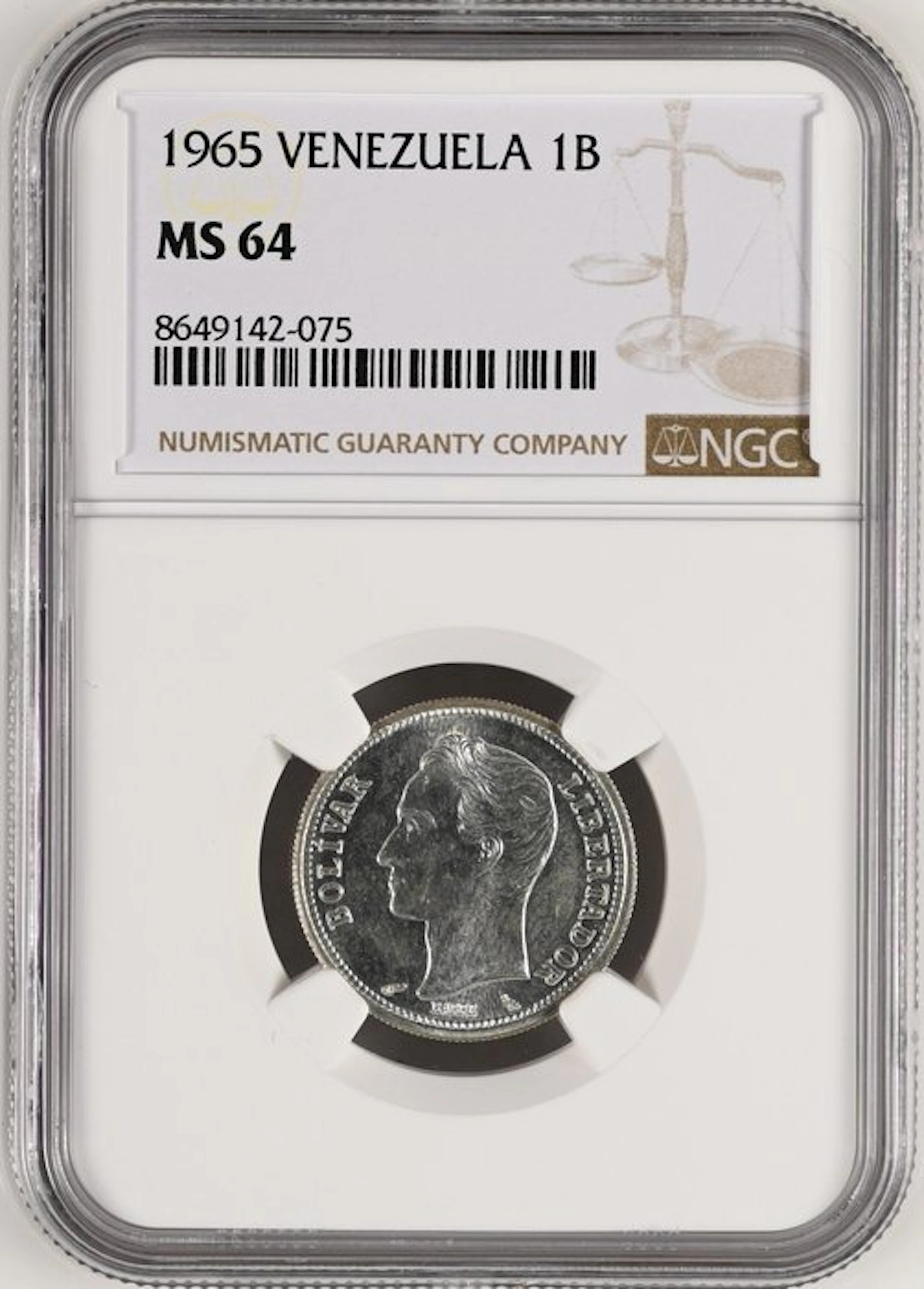 Venezuela. 1 Bolívar 1965 - NGC MS64 (No reserve price)
