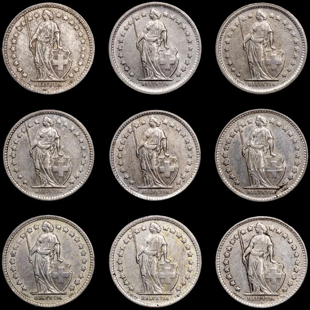 Switzerland. 1/2 Franc 1946 -1966 / 9 Monedas (No reserve price)