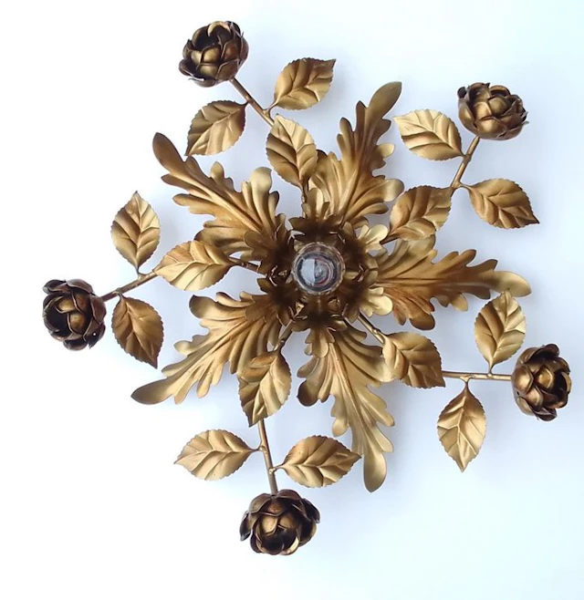 Ceiling lamp - Gilt brass - Hollywood Regency