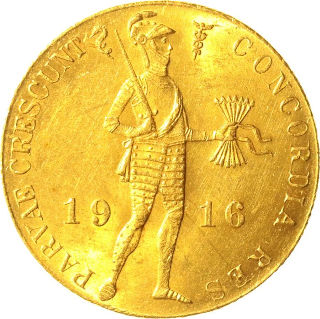 Netherlands. Wilhelmina. Gouden dukaat 1916 ZELDZAAM