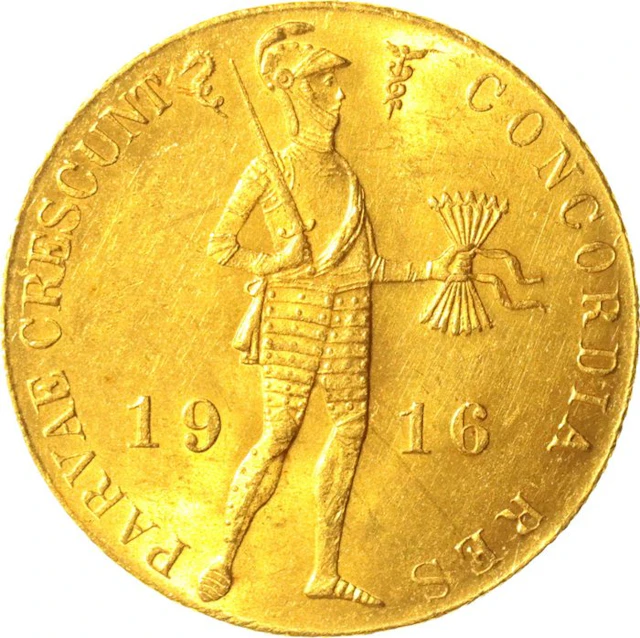 Netherlands. Wilhelmina. Gouden dukaat 1916 ZELDZAAM