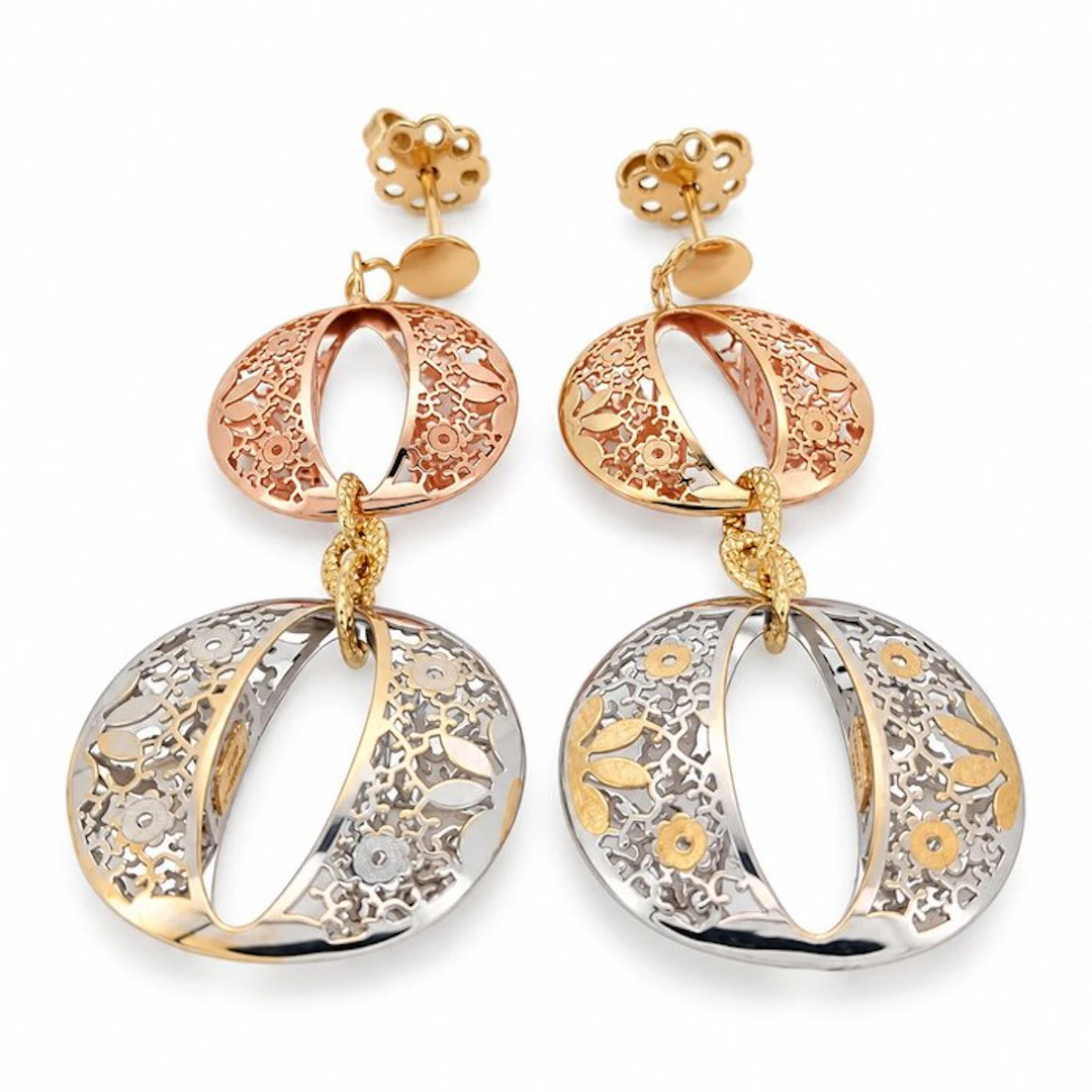 Earrings - 18 kt. Yellow gold, White gold, Rose gold - Made in Italy - Handmade