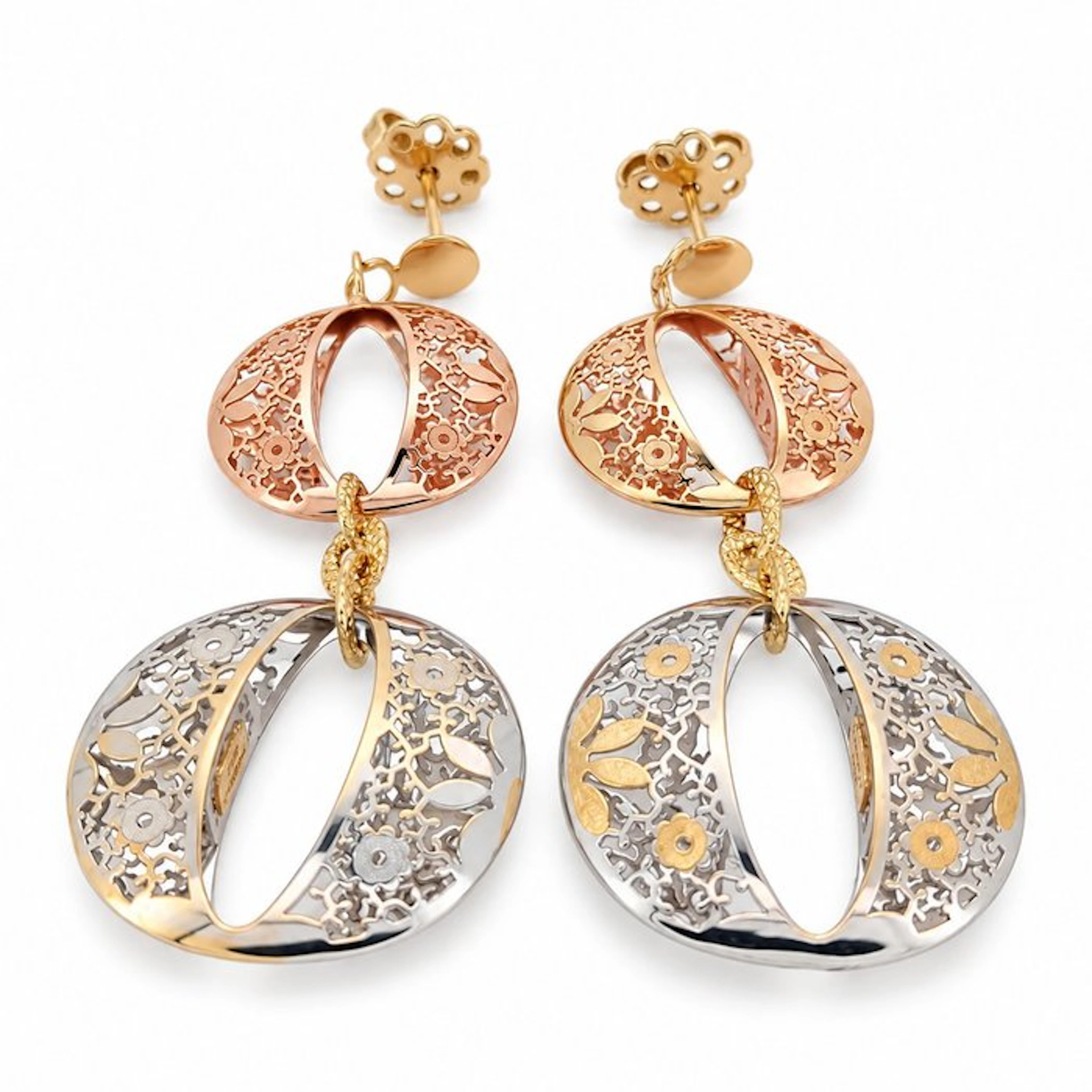 Earrings - 18 kt. Yellow gold, White gold, Rose gold - Made in Italy - Handmade