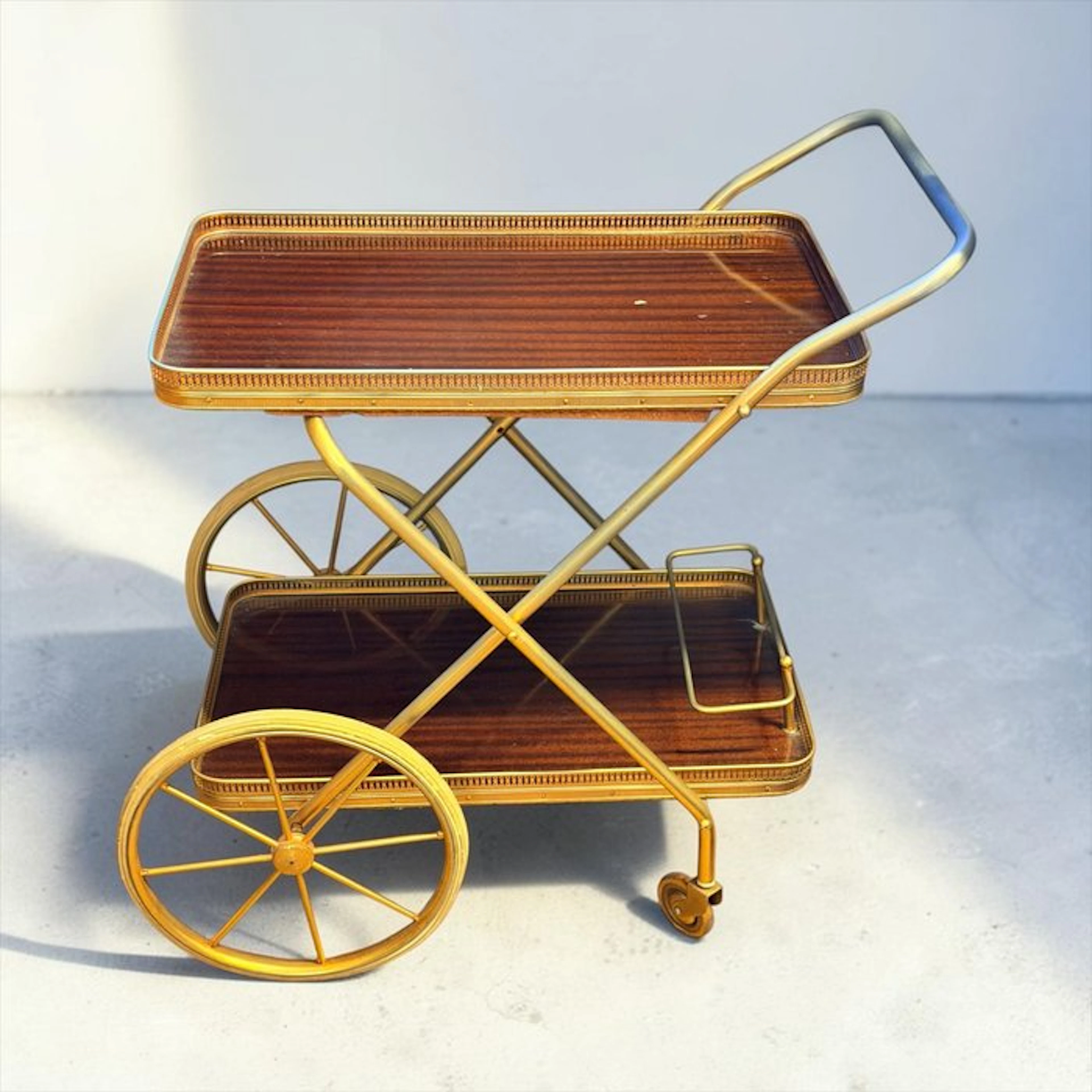 Serving trolley - Big Wheels - Wood, Brass - Maison Jansen style
