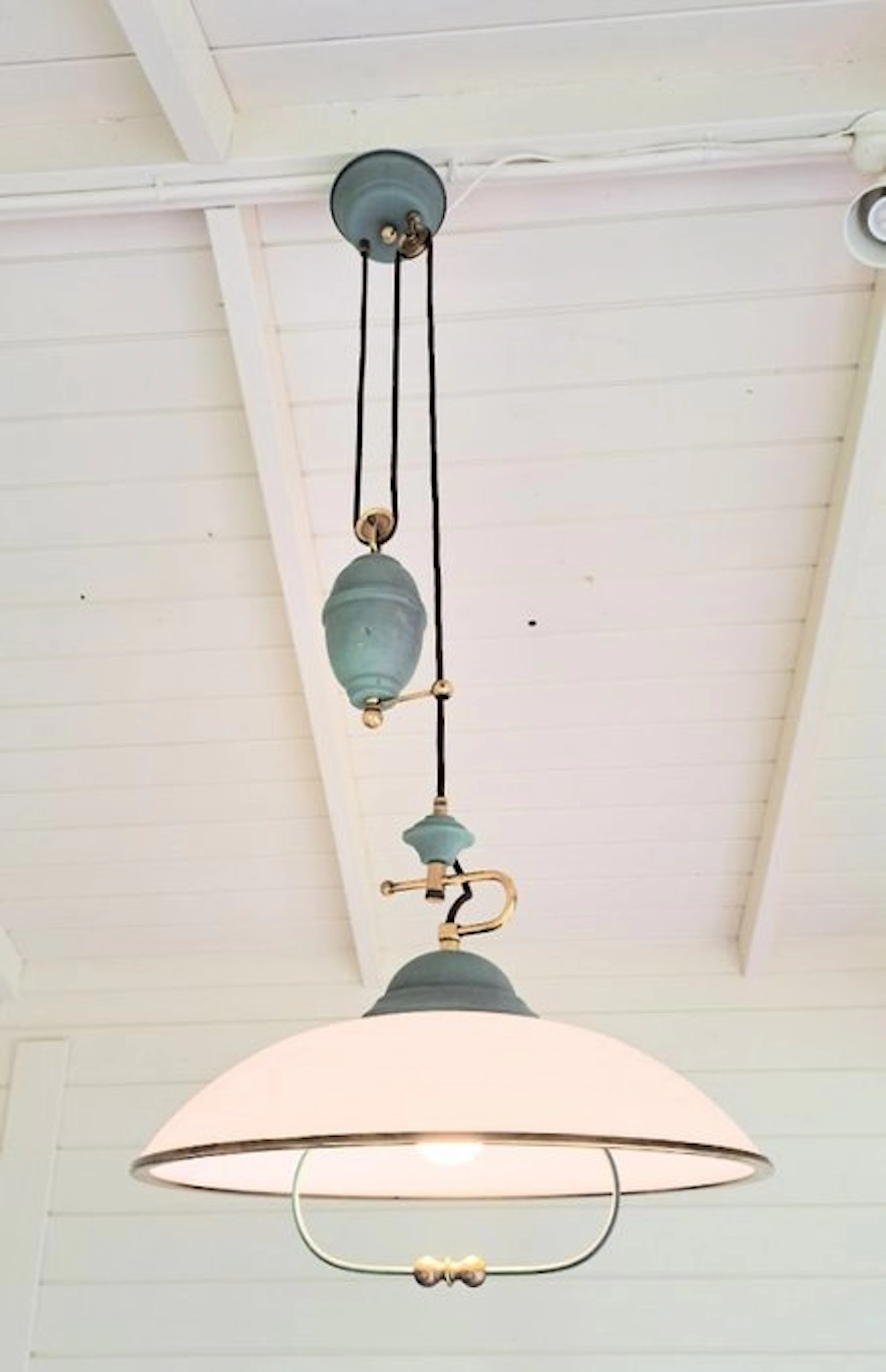 Pendellamp in hoogte verstelbaar - Ceiling lamp - Brass, glass