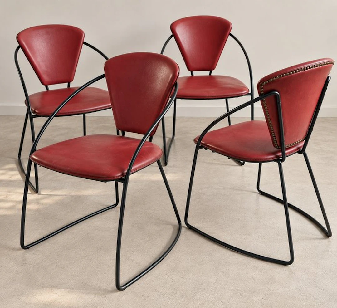 Dining room chair - Leather - Set of four vintage chairs