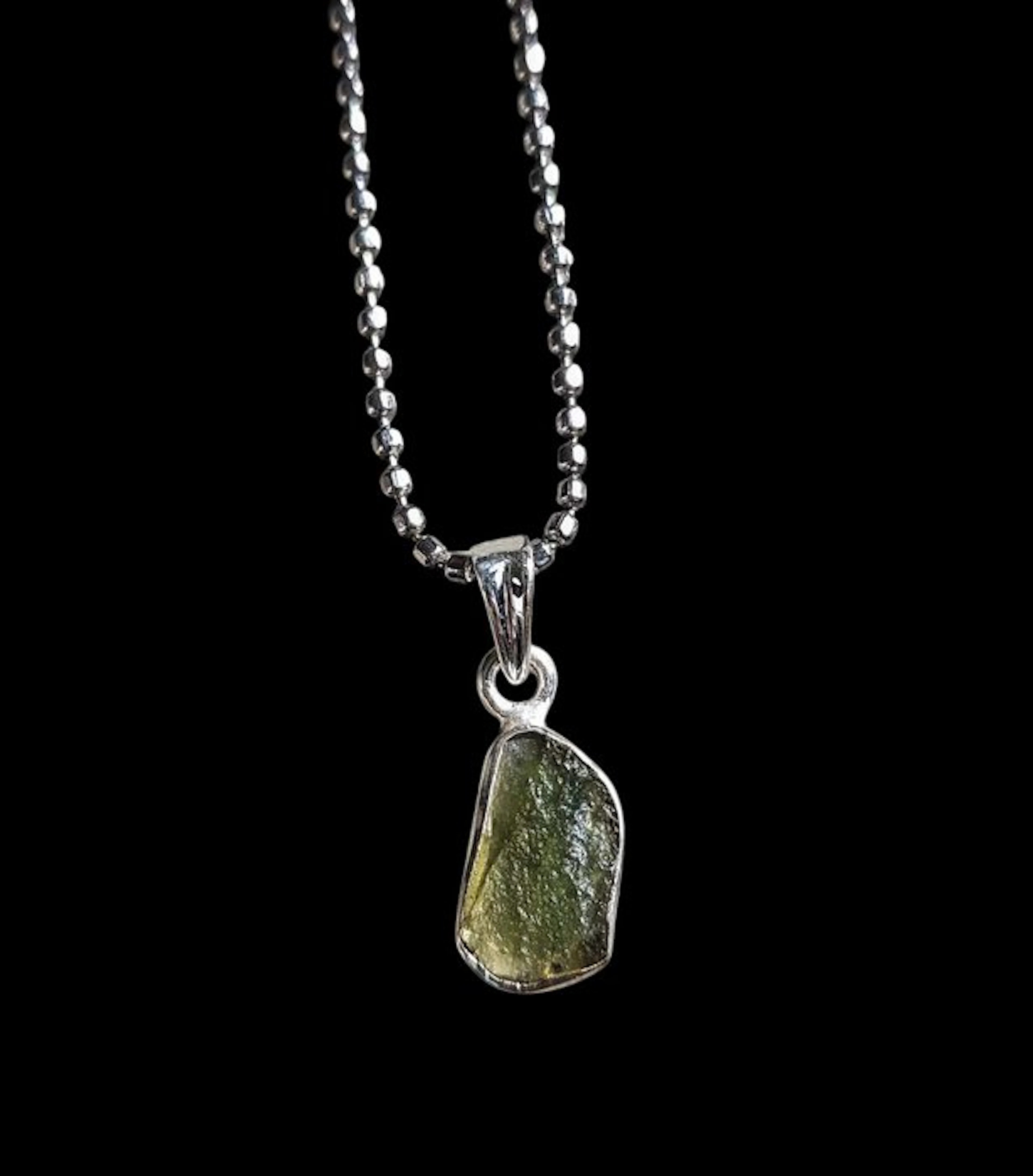 Moldavite moldavite solid silver pendant - Height: 2.6 cm - Width: 1 cm - 1.4 g