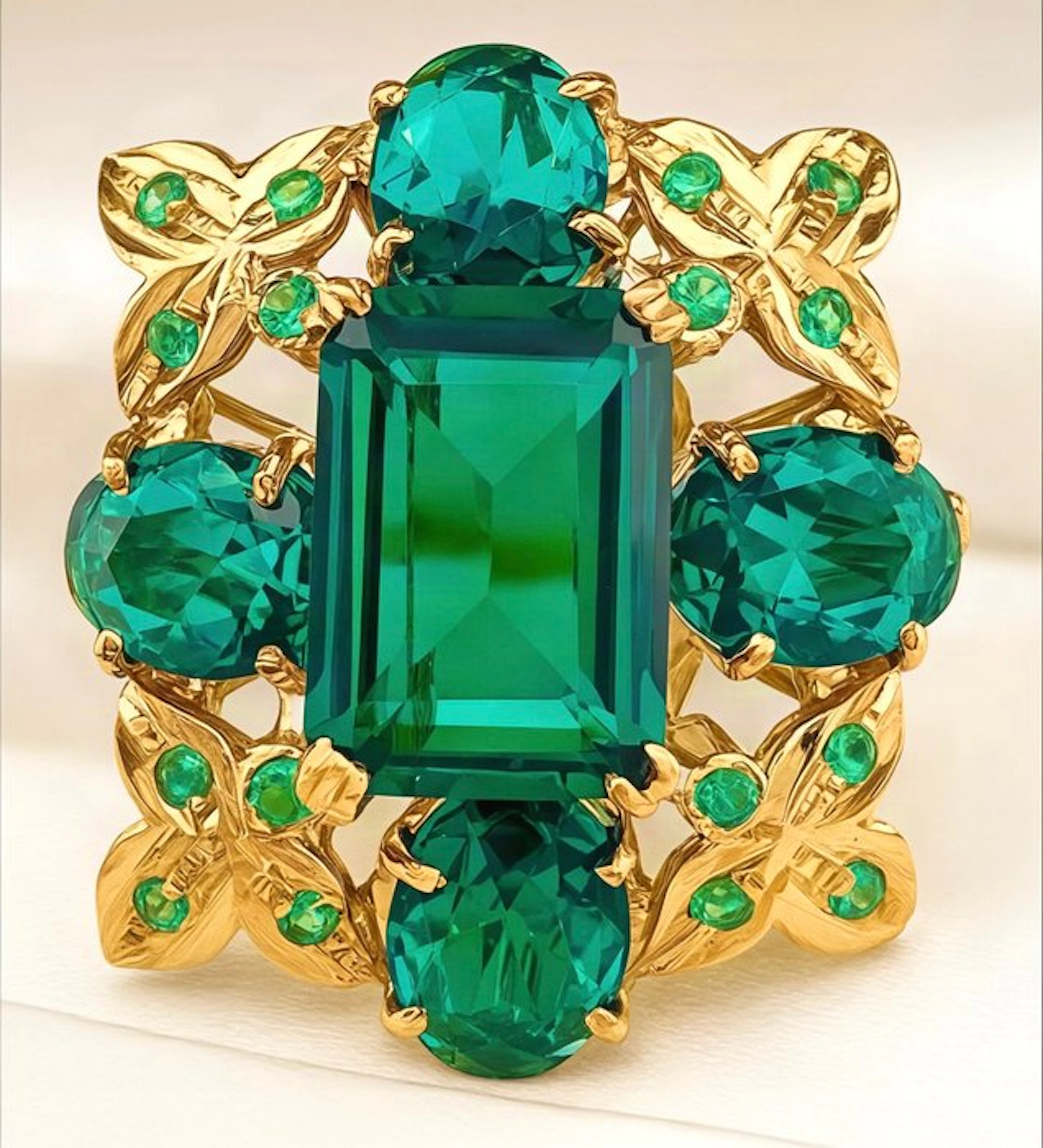 No reserve price - Ring - 9 kt. Yellow gold, Silver Emerald - Emerald