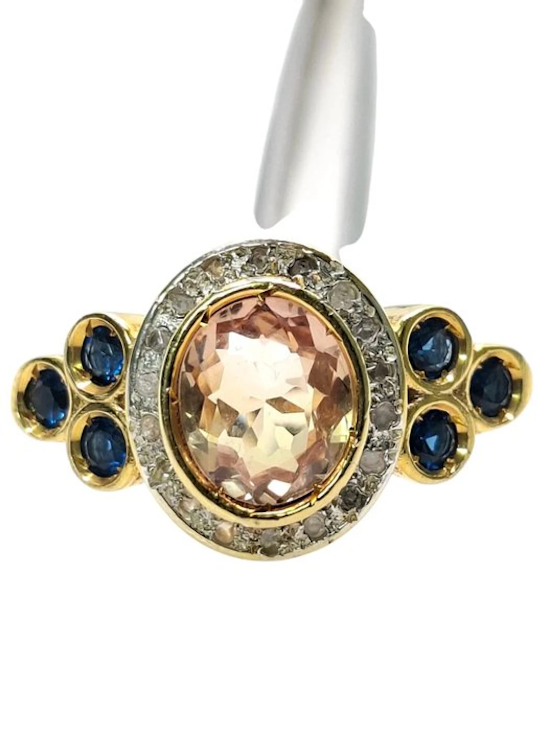 No reserve price - Ring - 9 kt. Silver, Yellow gold Morganite - Mixed gemstones